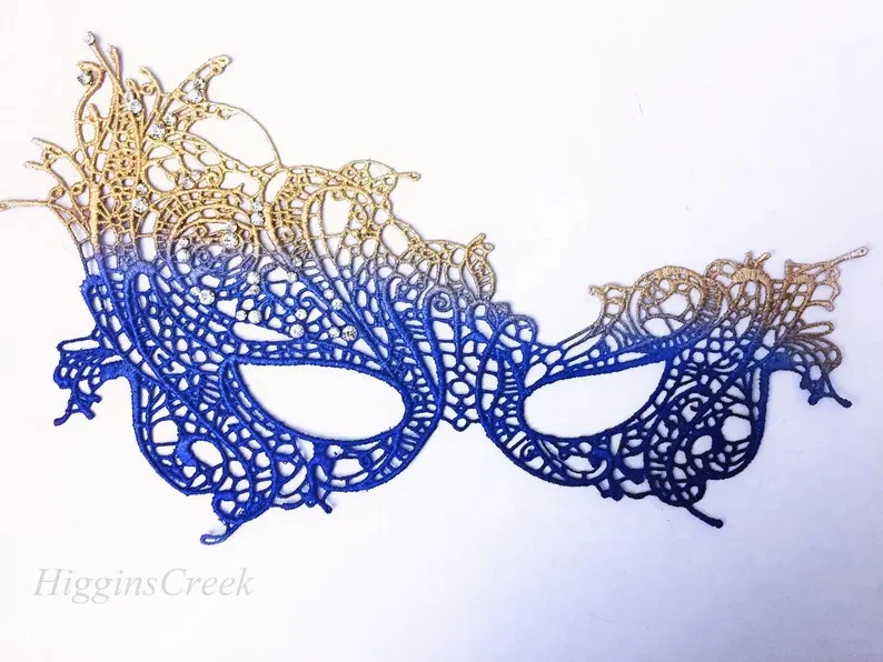 Elizabeth Lace Mask - Gold Blue - Image 2