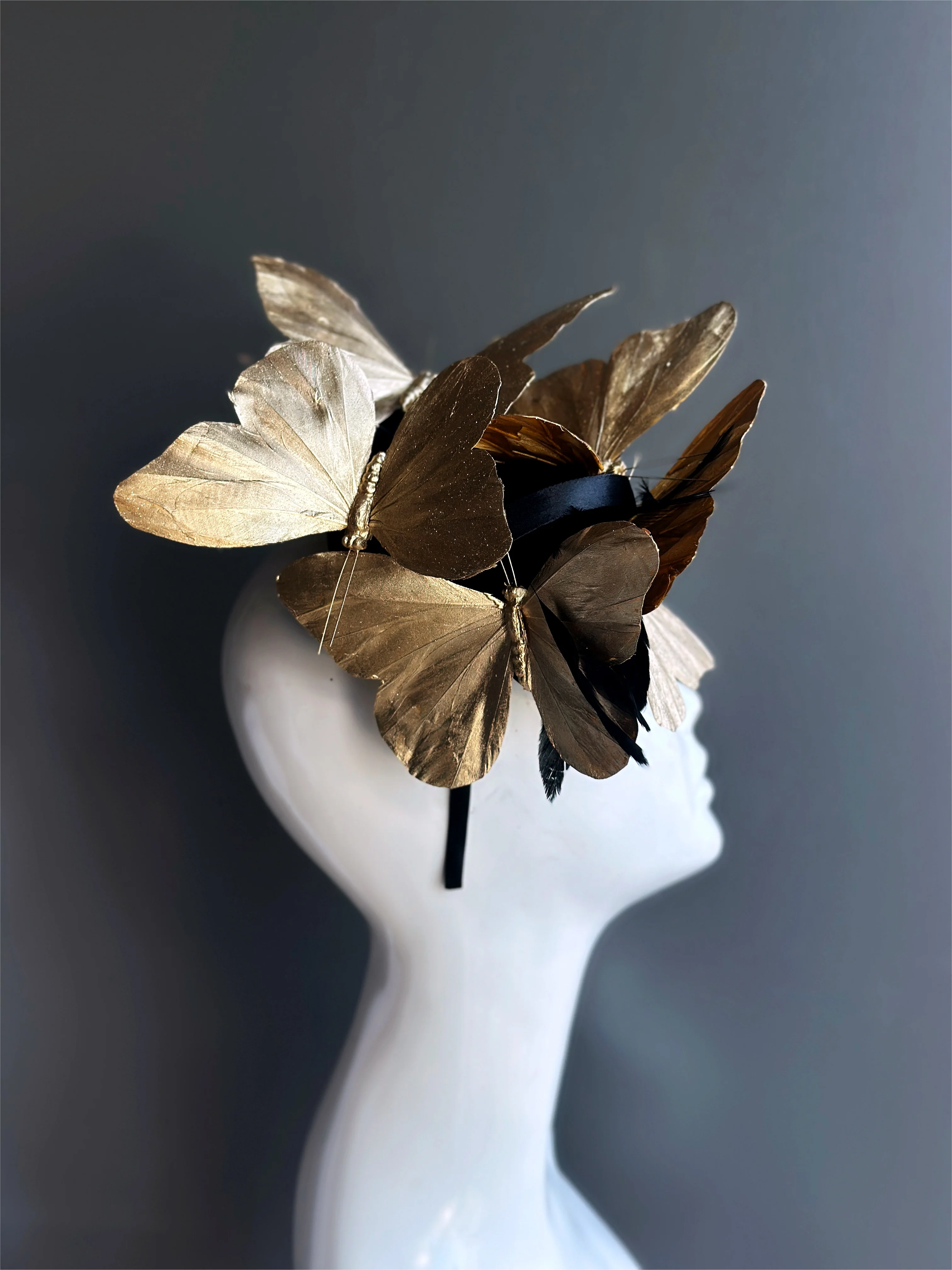 Butterfly Fascinator - Gold/Black - Image 2