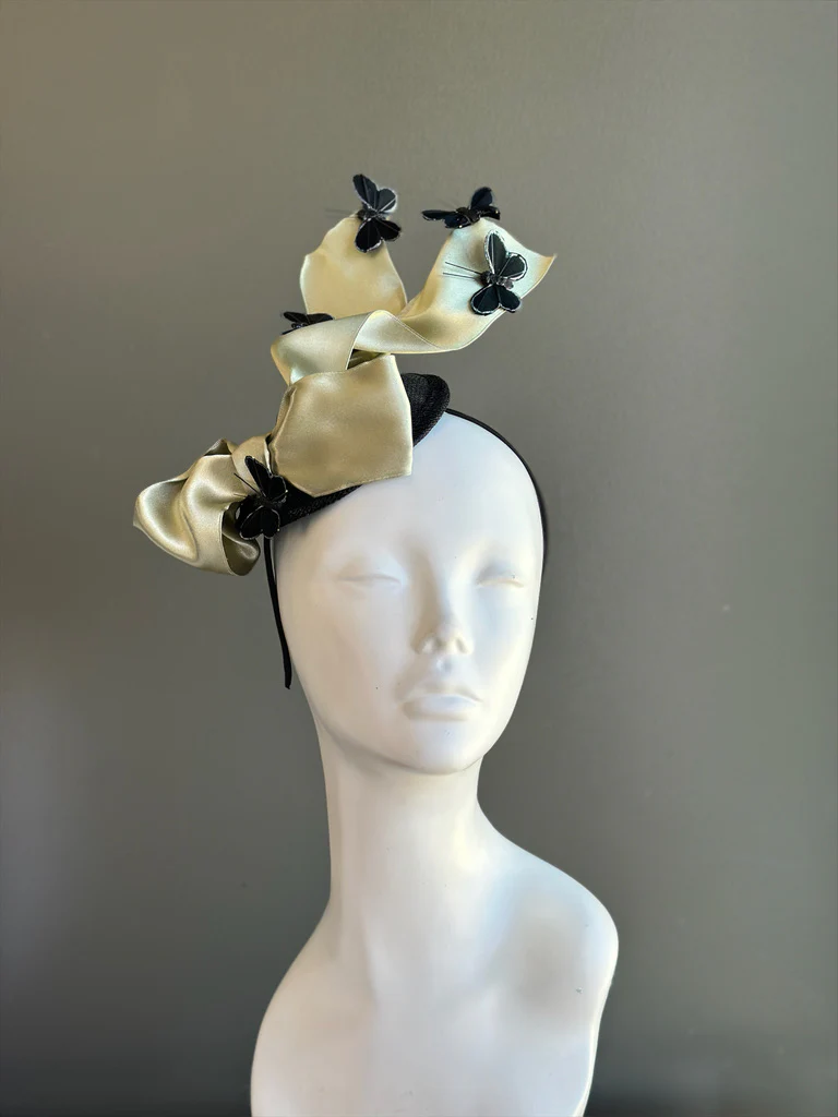 Champagne Ribbon Fascinator with Butterflies