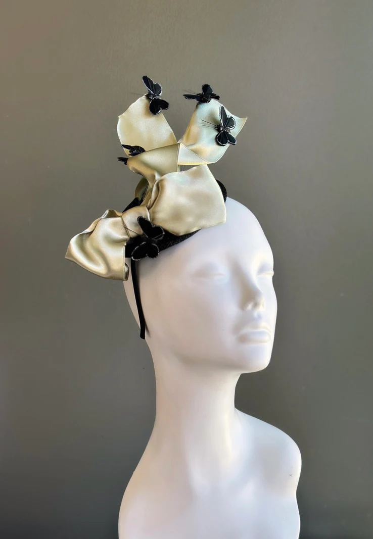 Champagne Ribbon Fascinator with Butterflies - Image 2