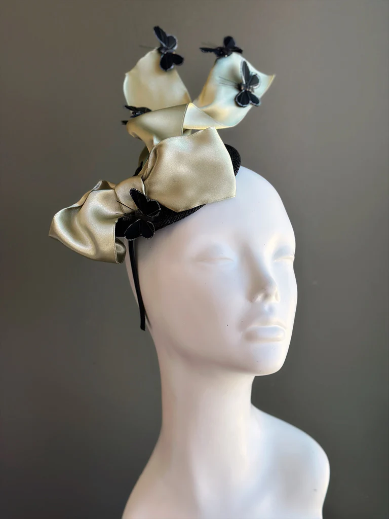 Champagne Ribbon Fascinator with Butterflies - Image 3