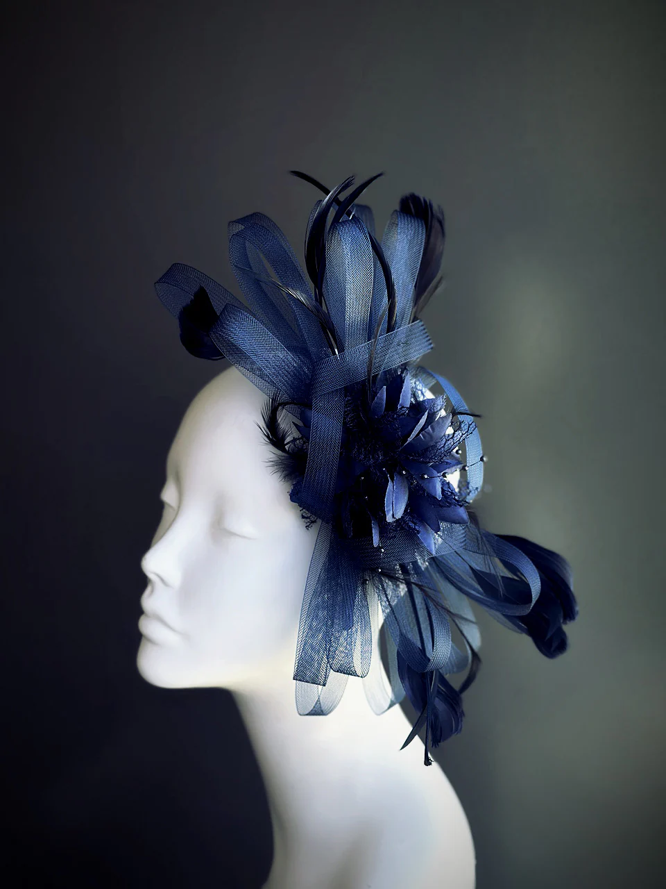 Feather Tulle Hairpiece - Navy - Image 3