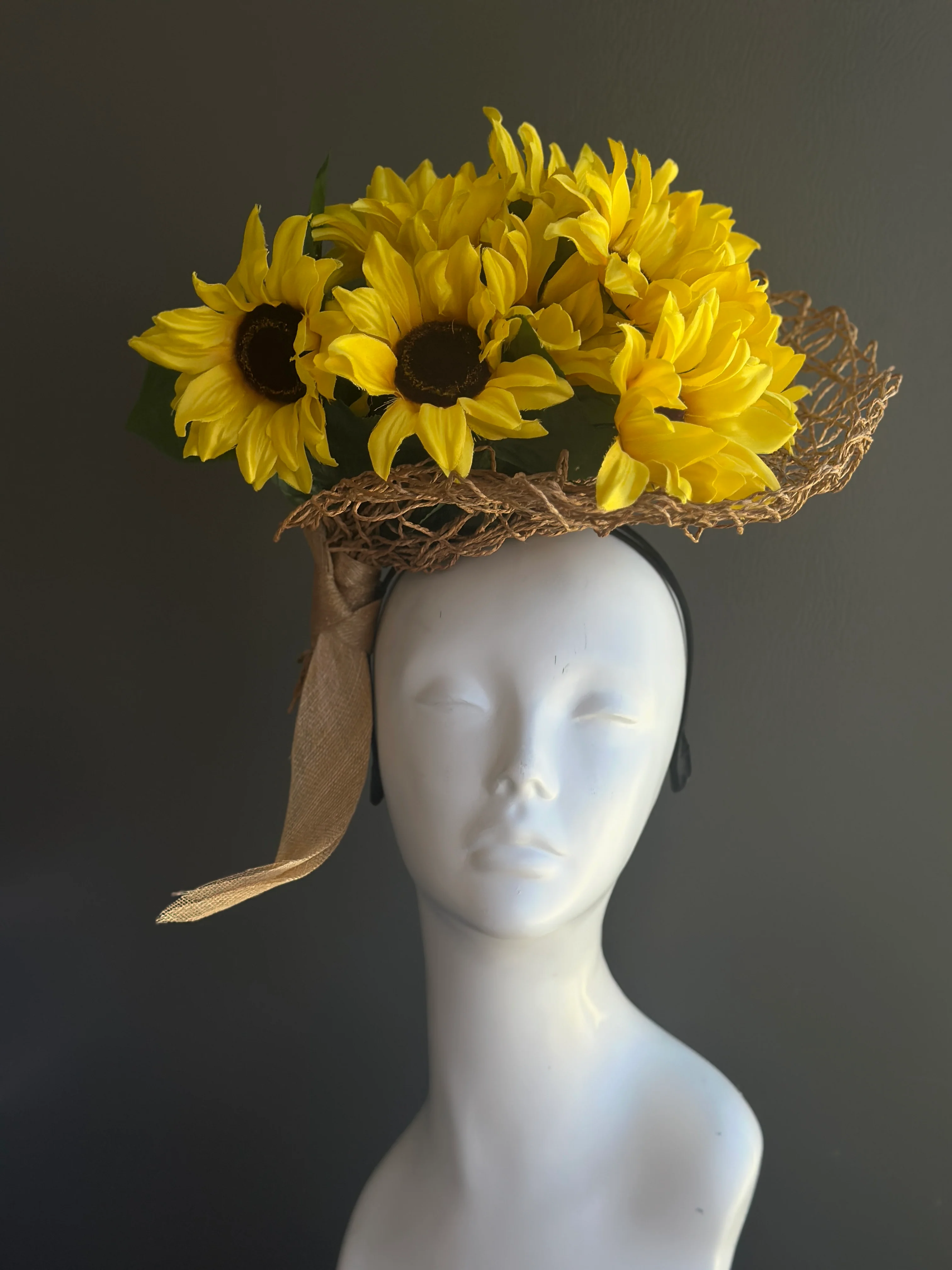 Sunflower Bouquet Fascinator Hat - Yellow - Image 2