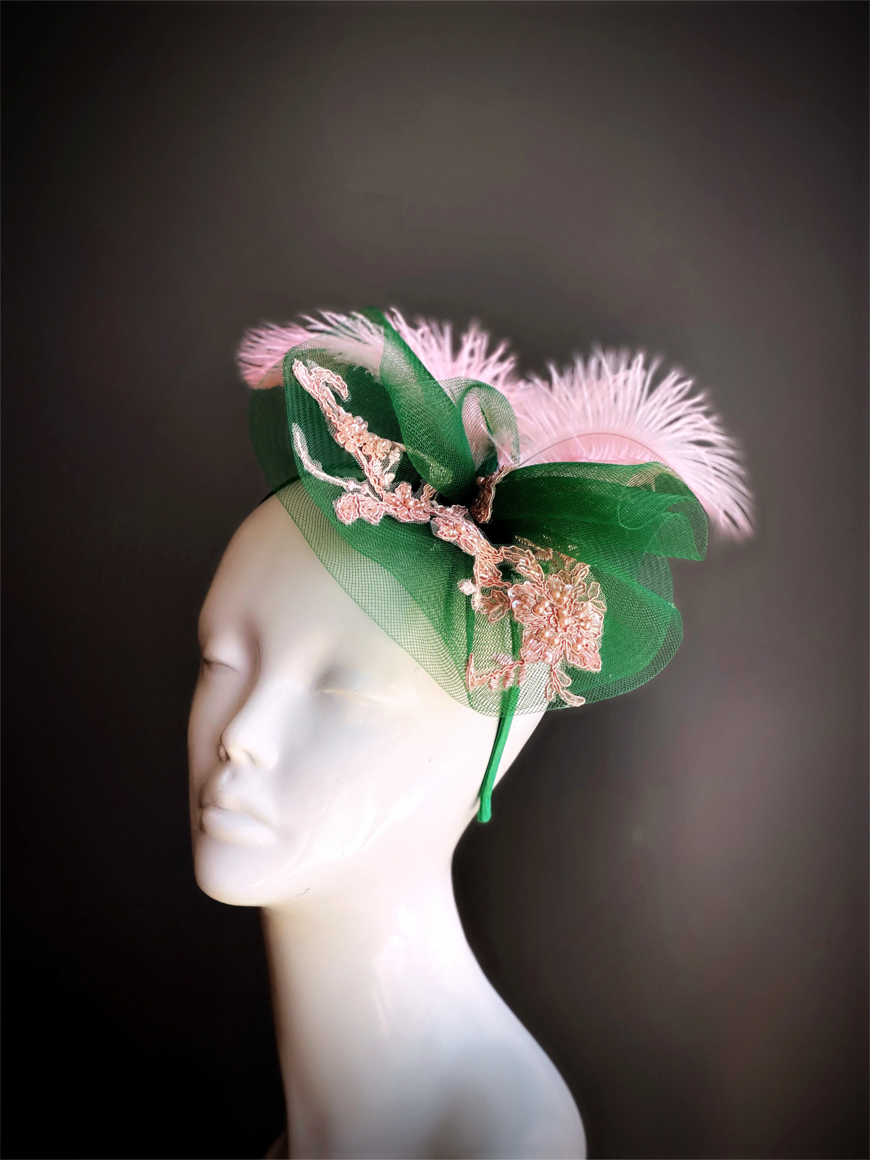 Pink Green Fascinator - Image 3