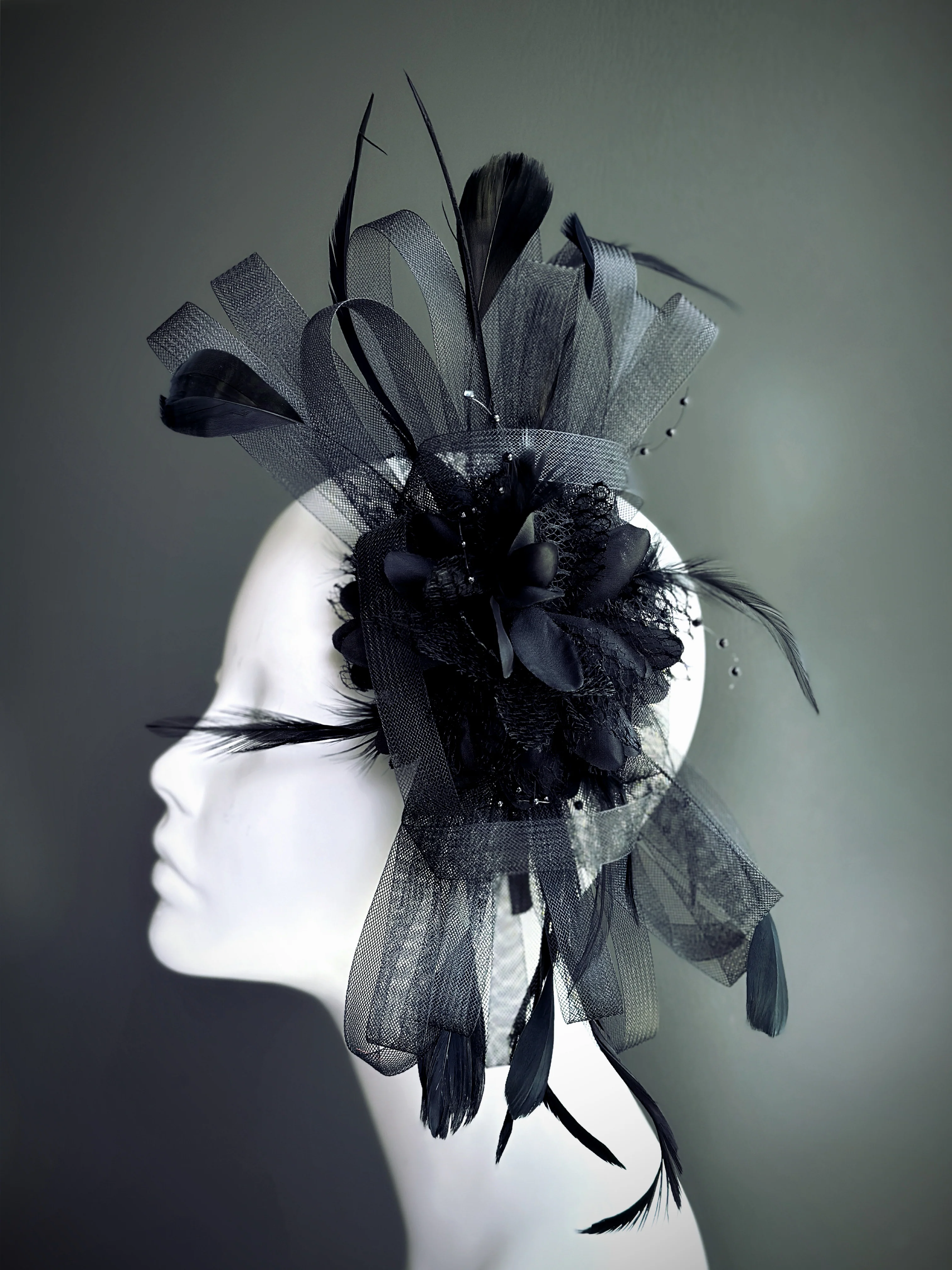 Feather Tulle Hairpiece - Black - Image 3