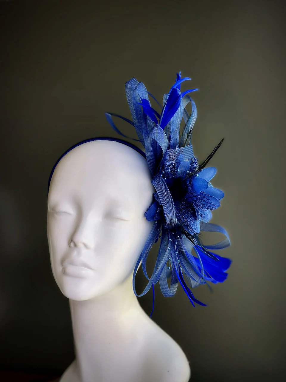 Feather Tulle Hairpiece - Blue