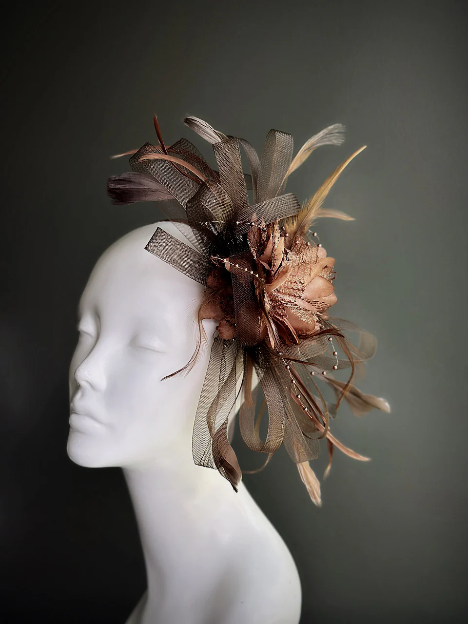Feather Tulle Hairpiece - Brown