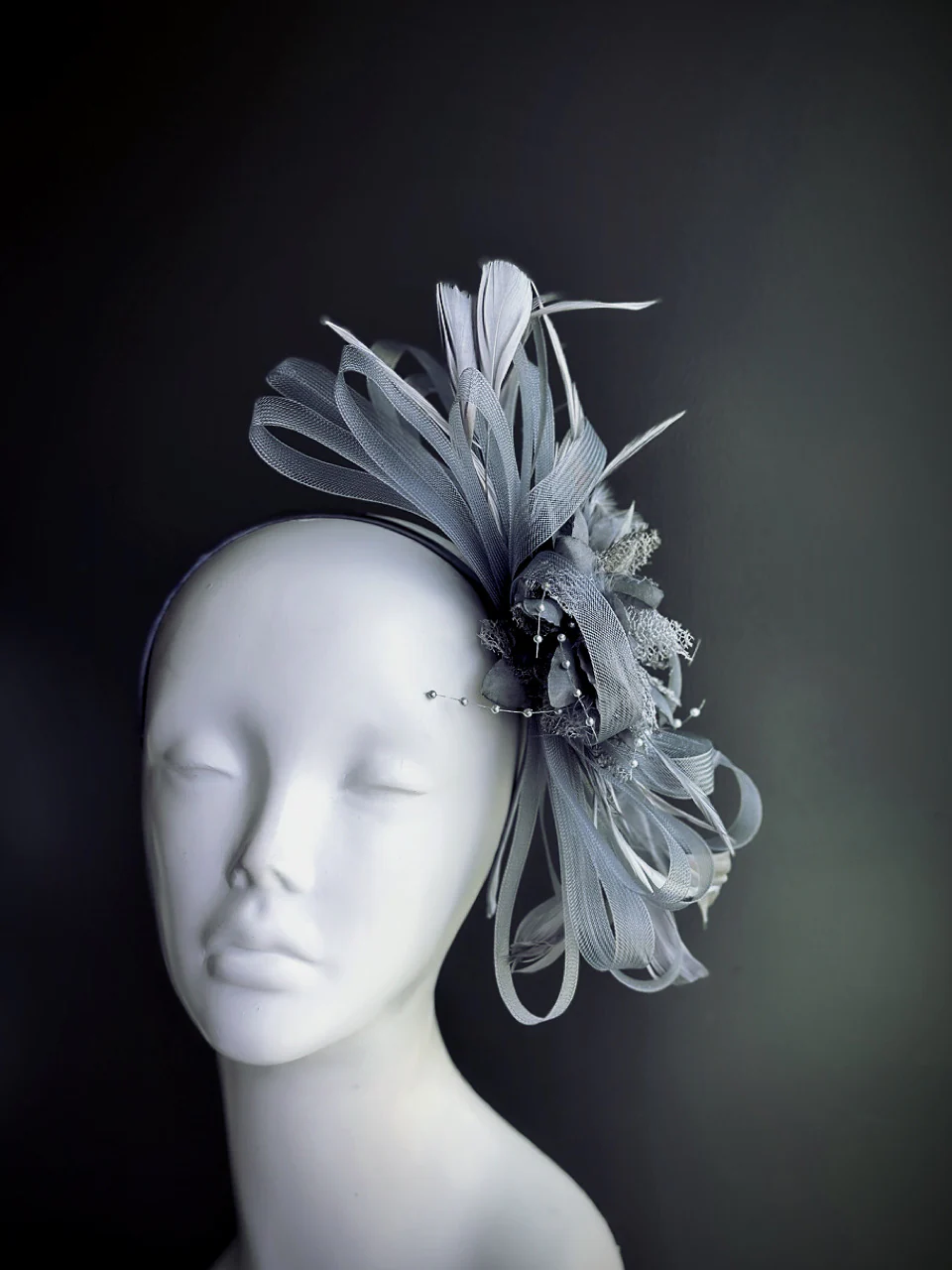 Feather Tulle Hairpiece - Dark Gray