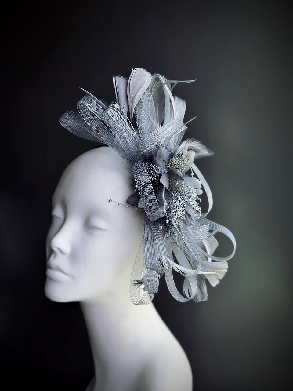 Feather Tulle Hairpiece - Dark Gray - Image 2