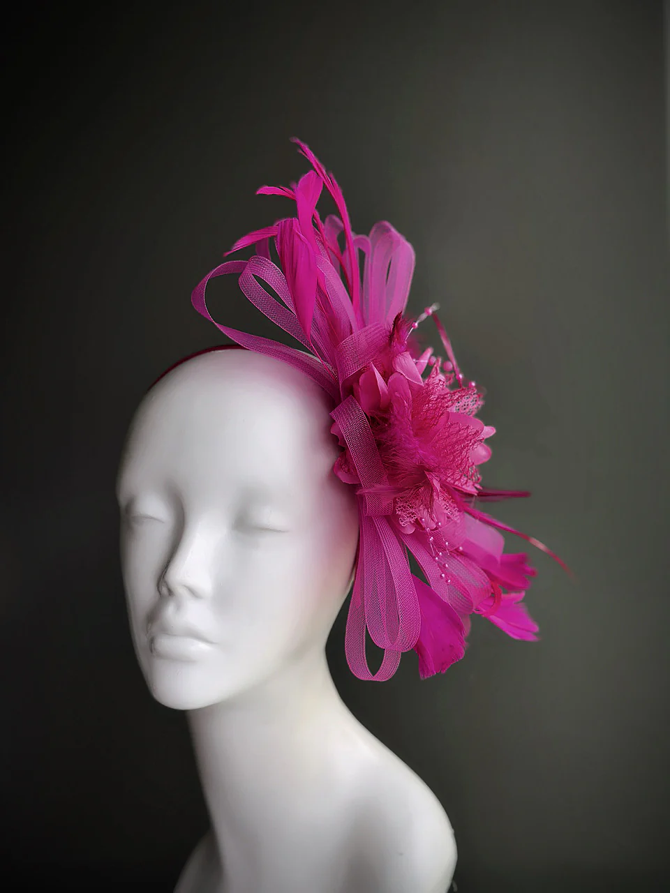 Feather Tulle Hairpiece - Hot Pink