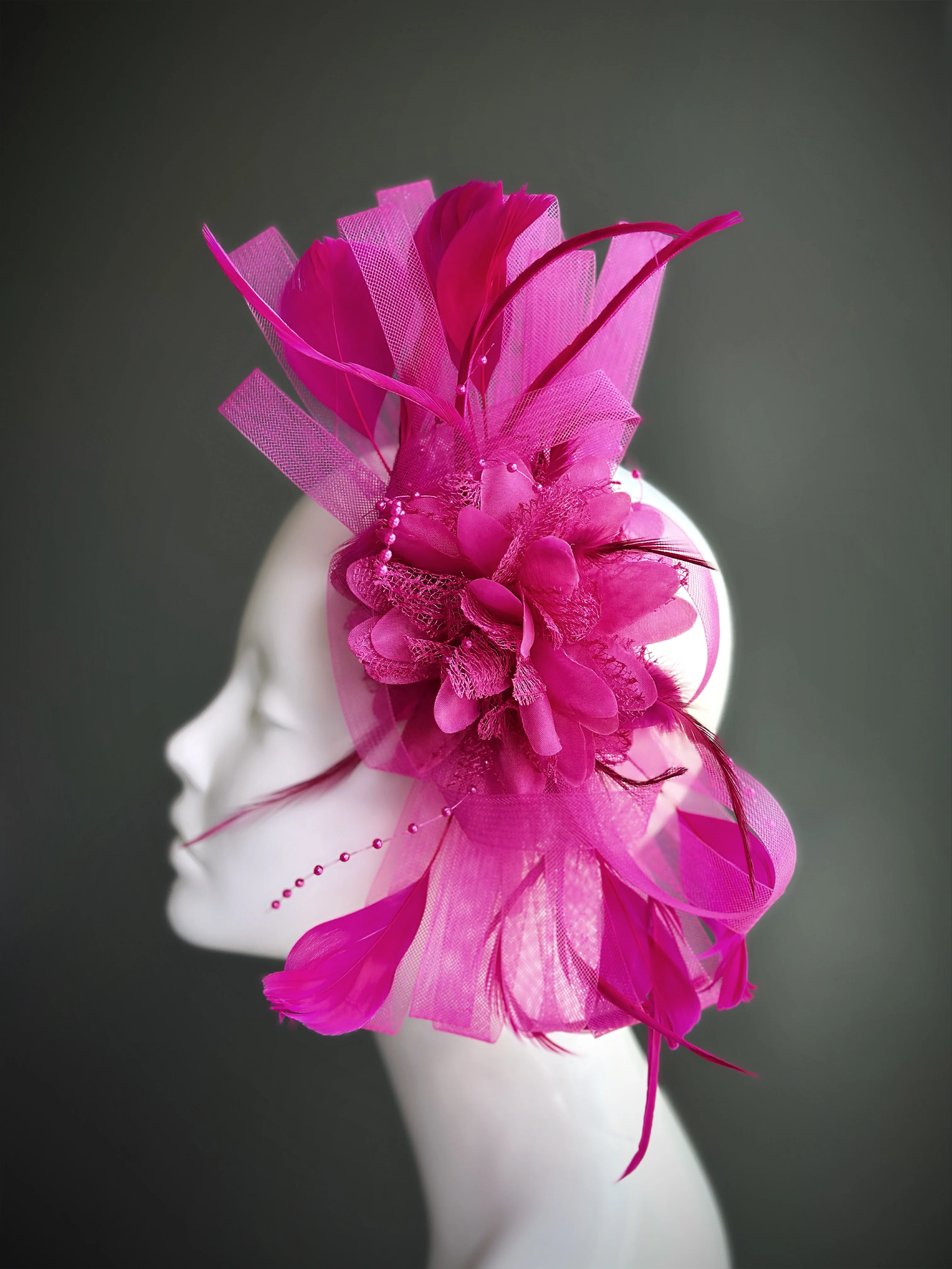 Feather Tulle Hairpiece - Hot Pink - Image 2