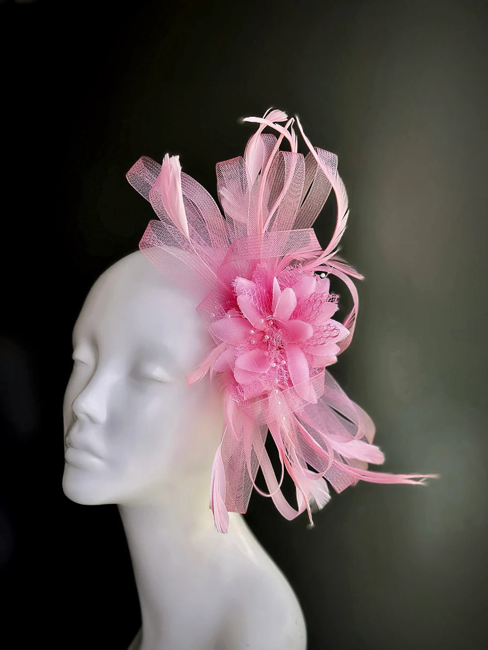 Feather Tulle Hairpiece - Light Pink - Image 3