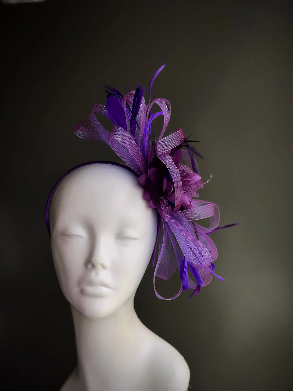 Feather Tulle Hairpiece - Purple