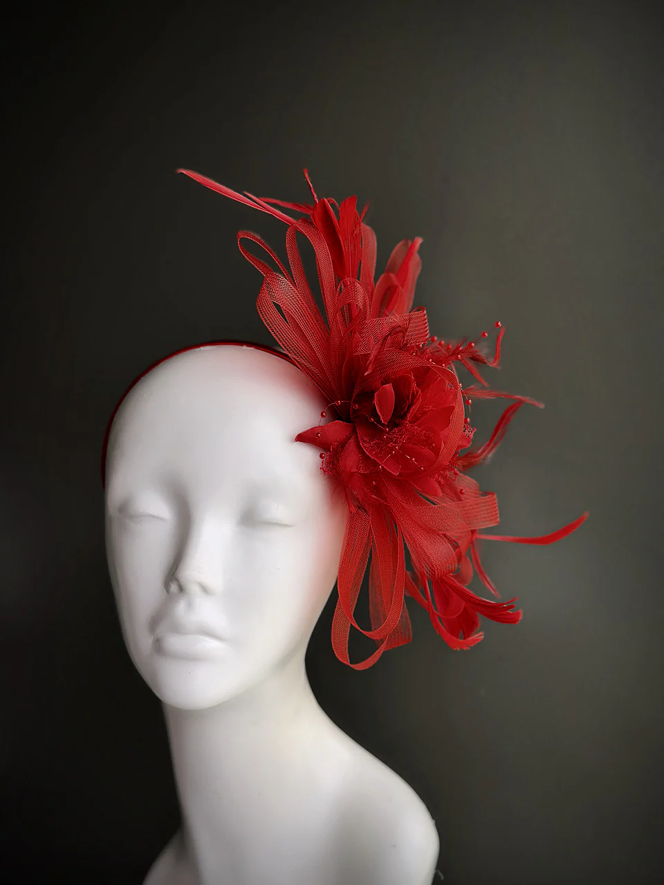 Feather Tulle Hairpiece - Red - Image 2