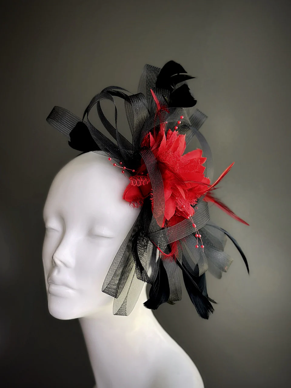 Feather Tulle Hairpiece - Red Black - Image 2