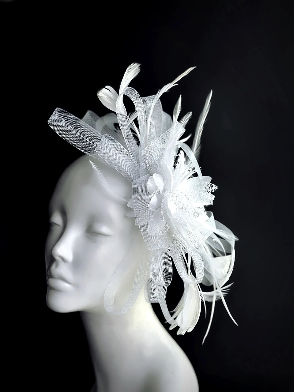 Feather Tulle Hairpiece - White - Image 3