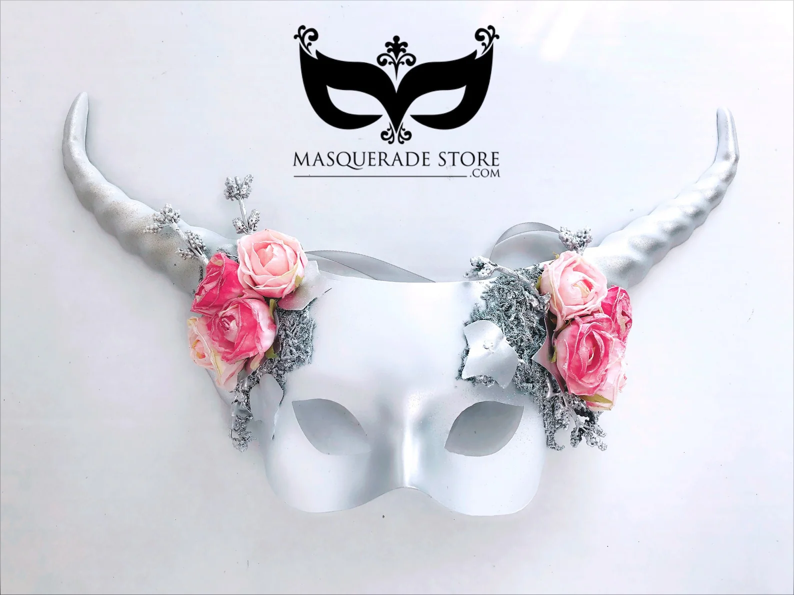 Horned Mask - Silver Pink Rose
