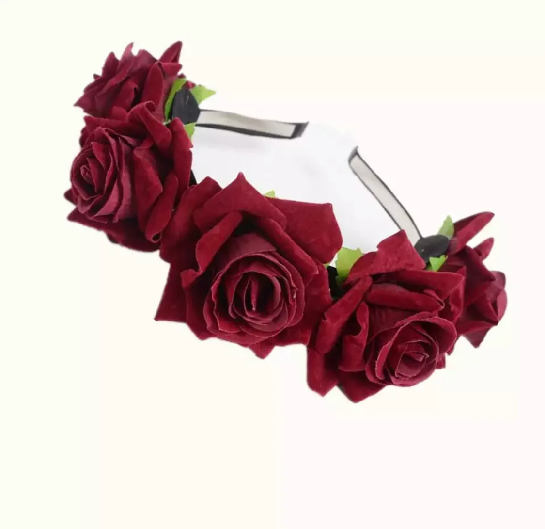 Scarlet Rose Floral Crown - Wine Red/True Red - Image 4