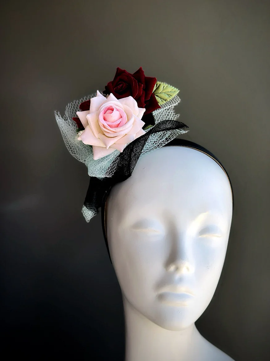 Rose Bouquet Fascinator Hat - Red Pink