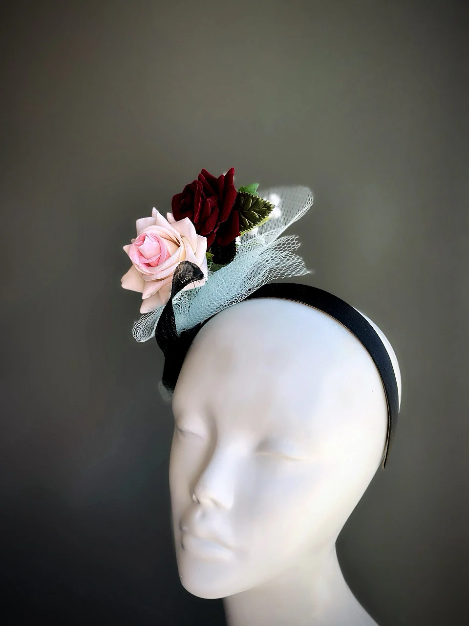 Rose Bouquet Fascinator Hat - Red Pink - Image 5