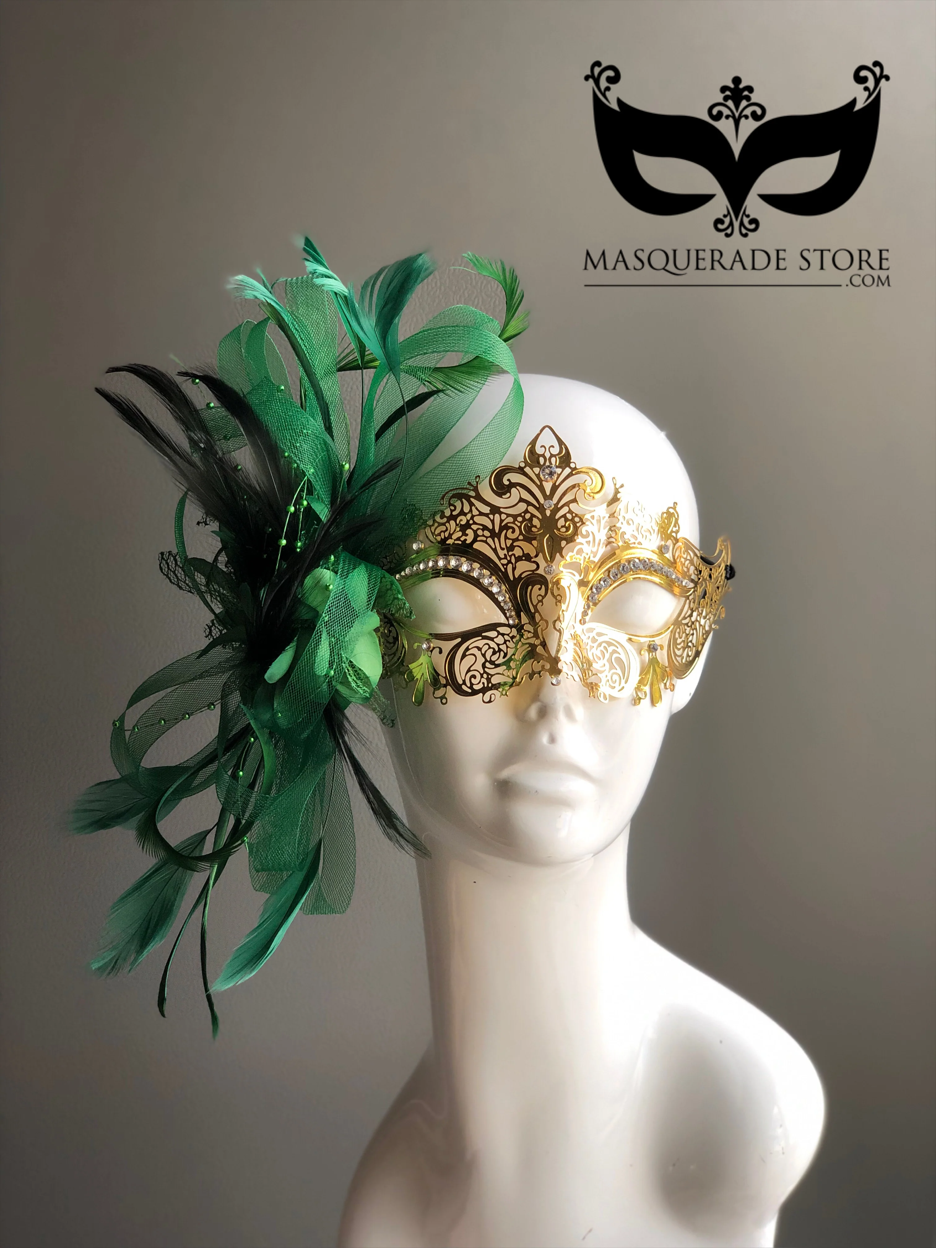Gold Mask with Green Feather - Image 2
