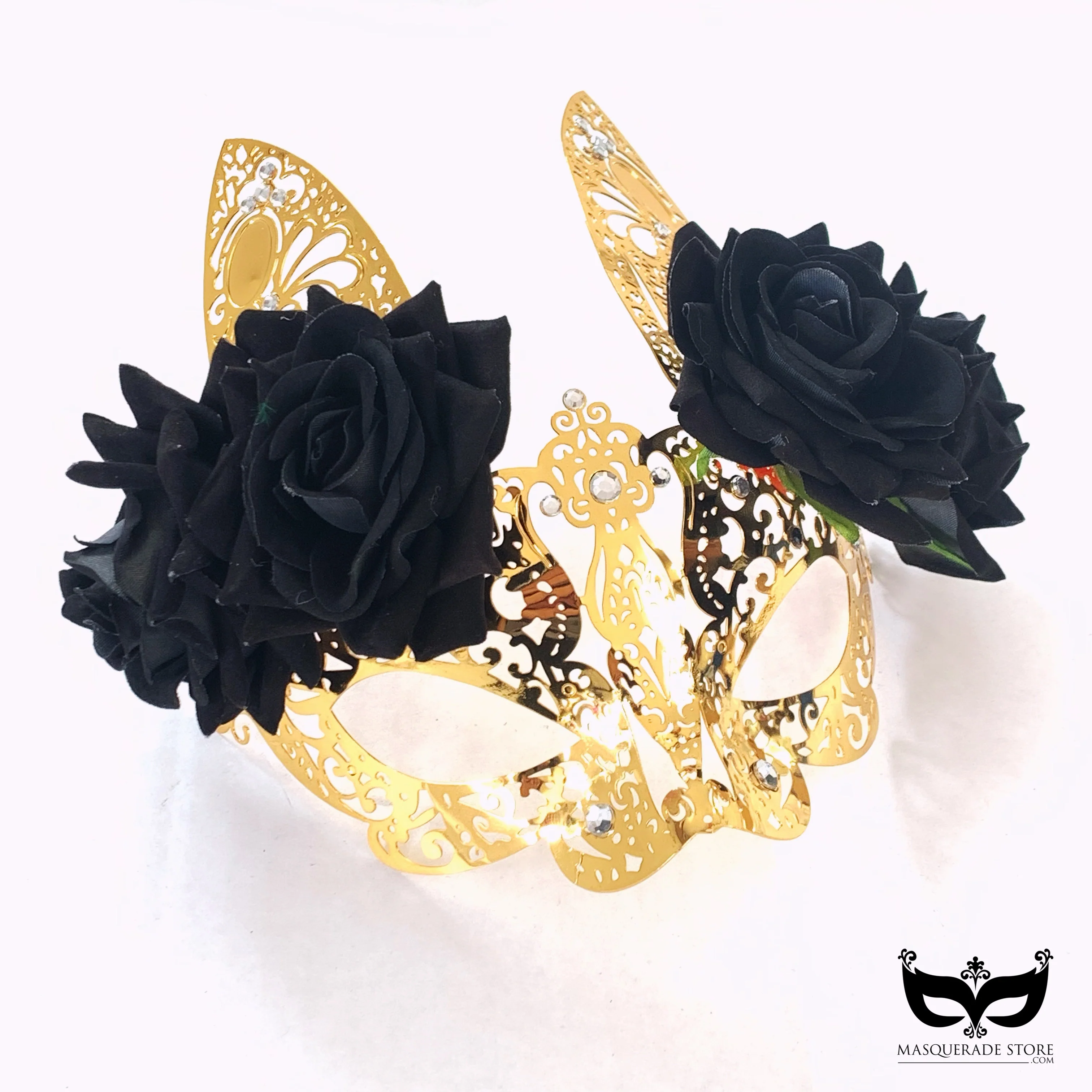 Metal Bunny Mask - Gold/Black Rose