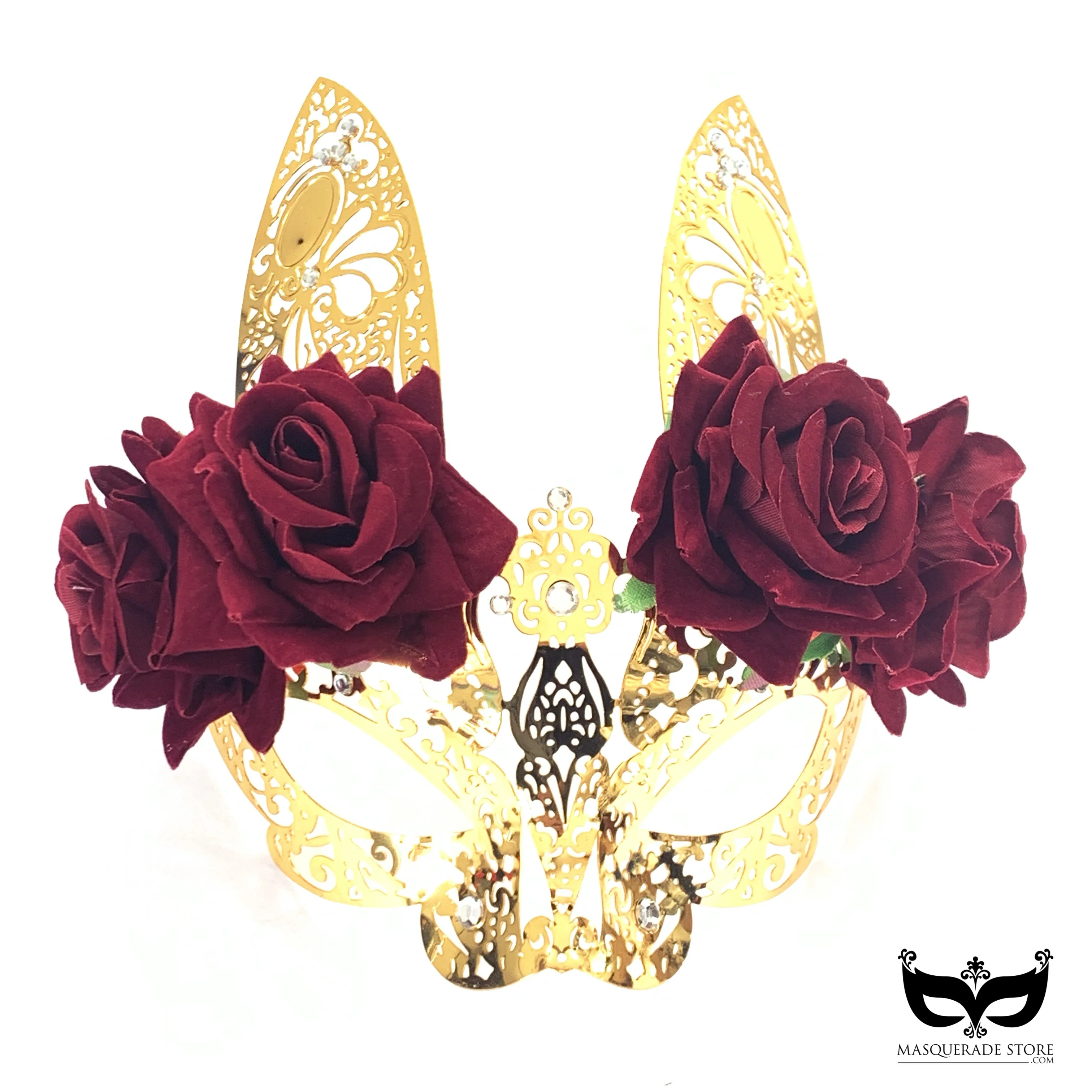 Metal Bunny Mask -Gold/Red Rose - Image 2