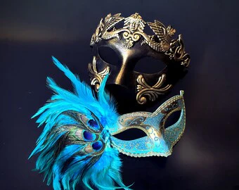 Gold & Turquoise Peacock Masks