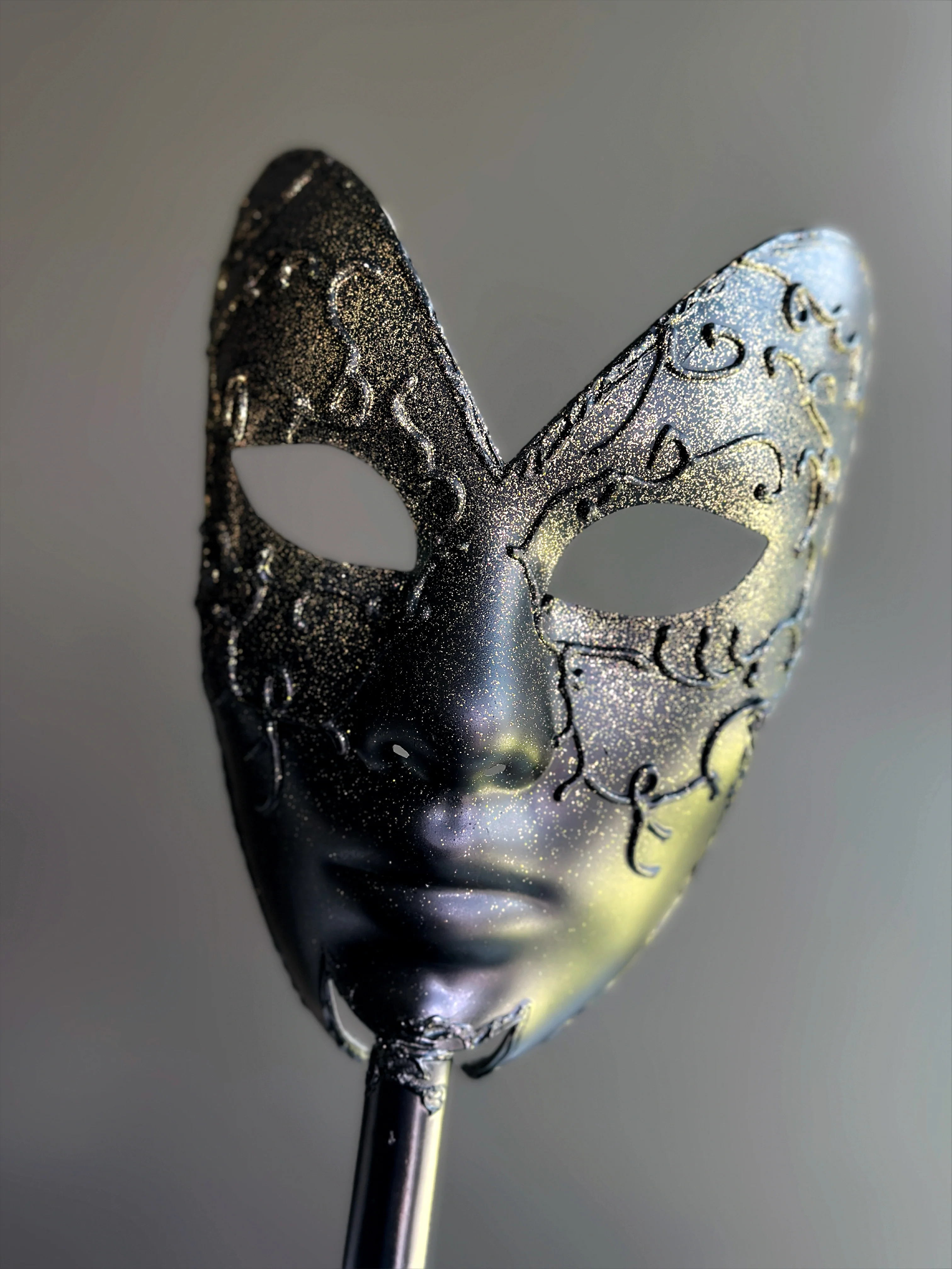 Golden Mystique Handheld Stick Mask - Black/Gold - Image 3