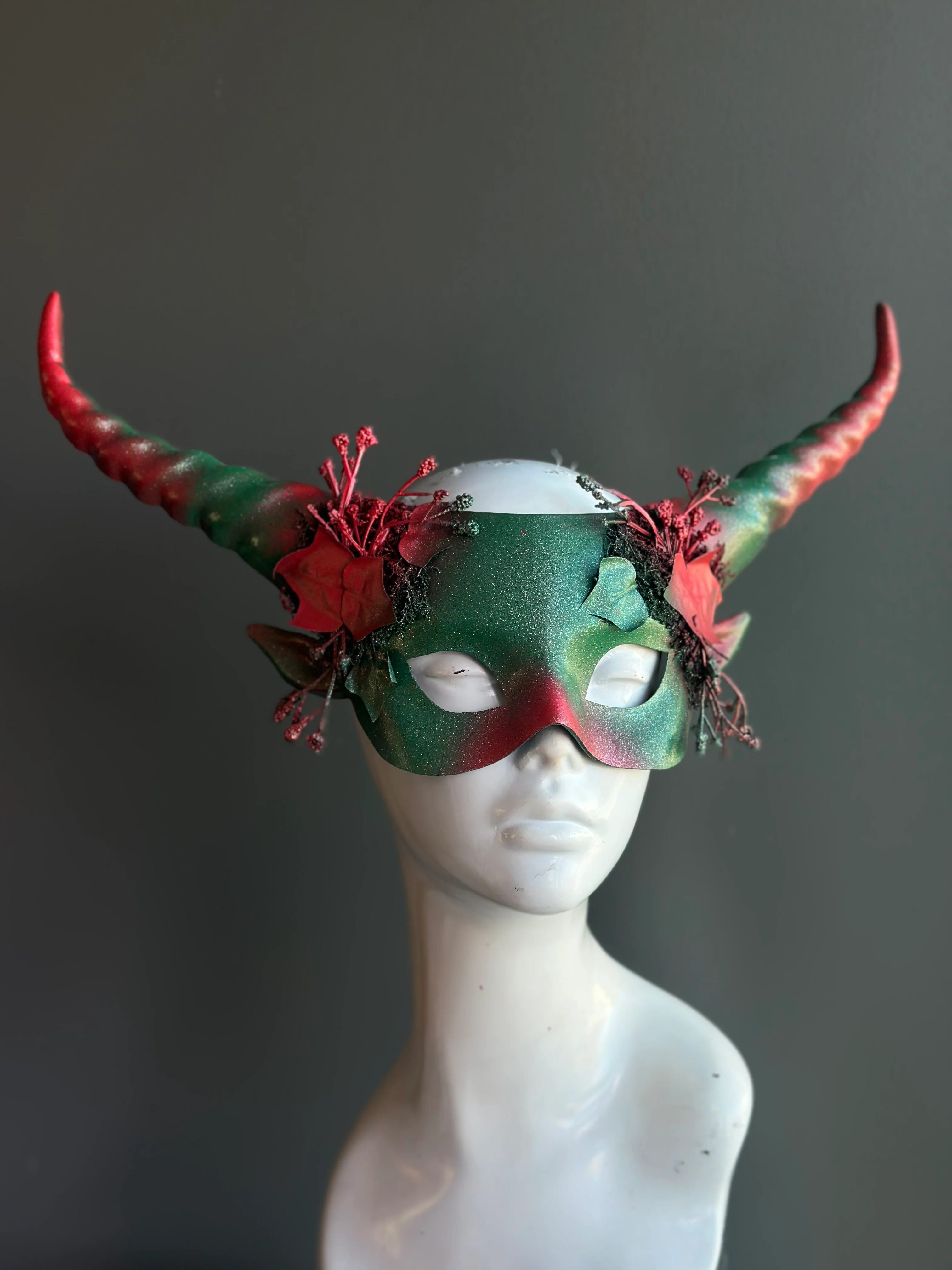 Horned  Holiday  Mask - Green & Red
