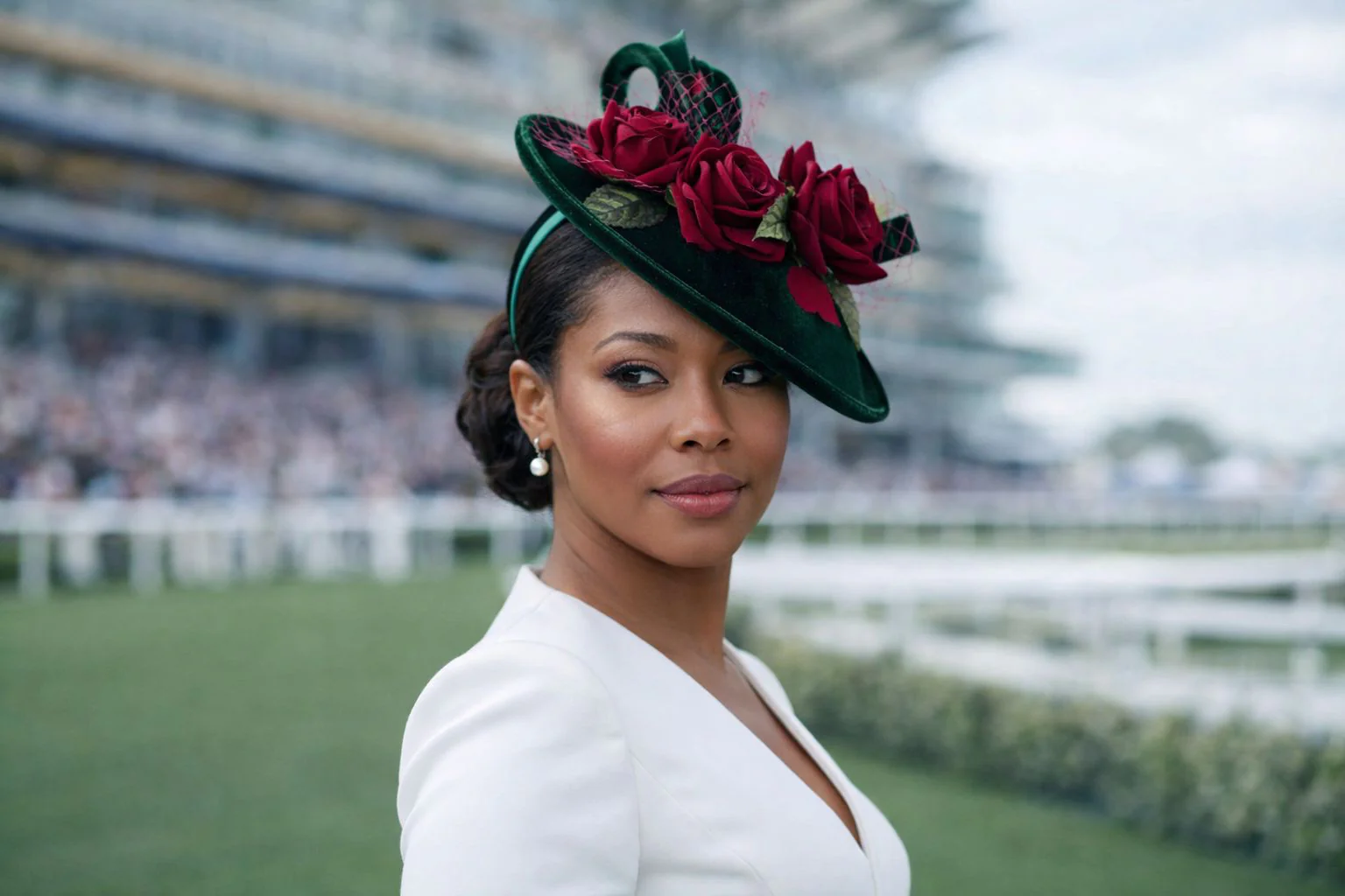 Green Velvet with Red Rose Fascinator Hat - Image 7