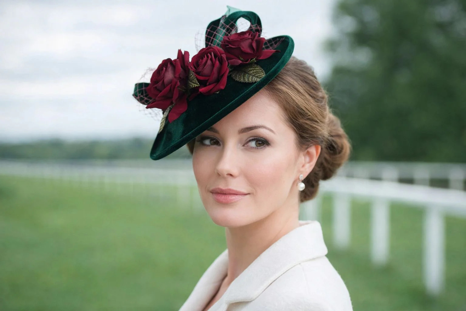 Green Velvet with Red Rose Fascinator Hat - Image 8