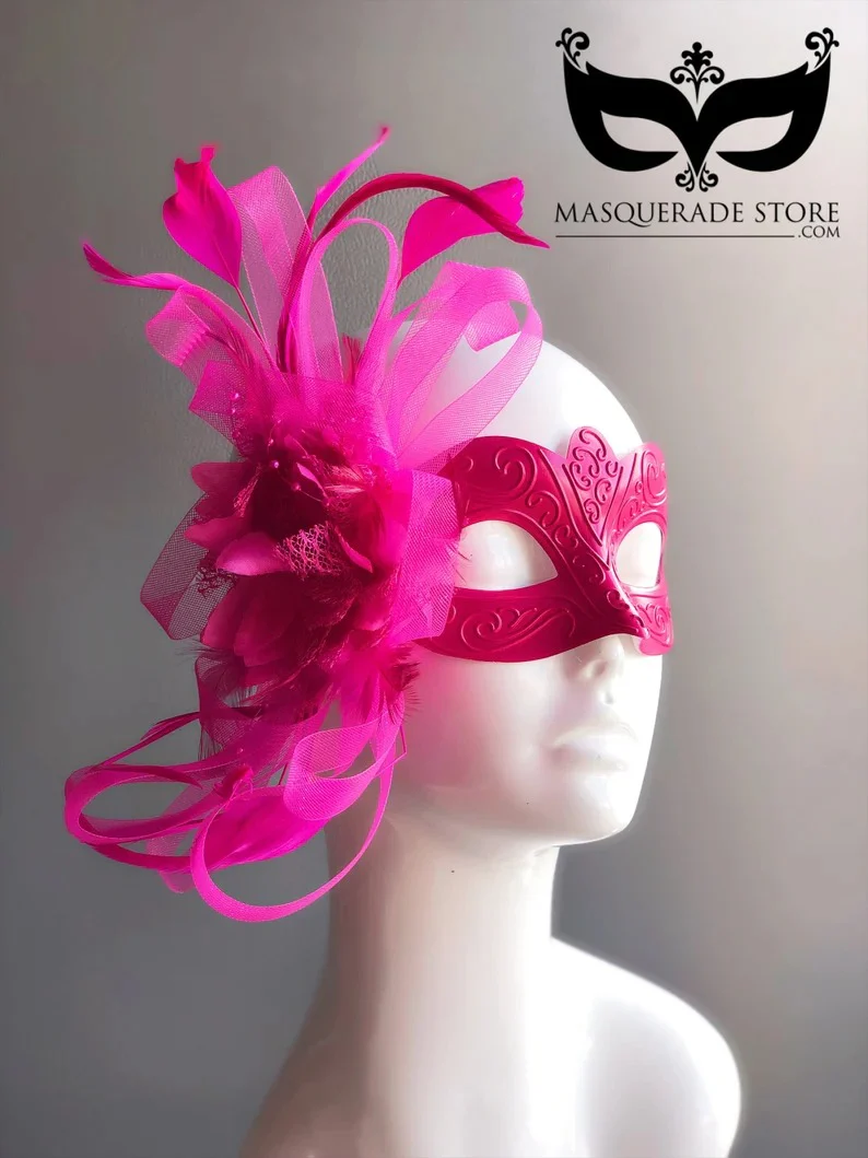 The Muse Feather Mask - Hot Pink