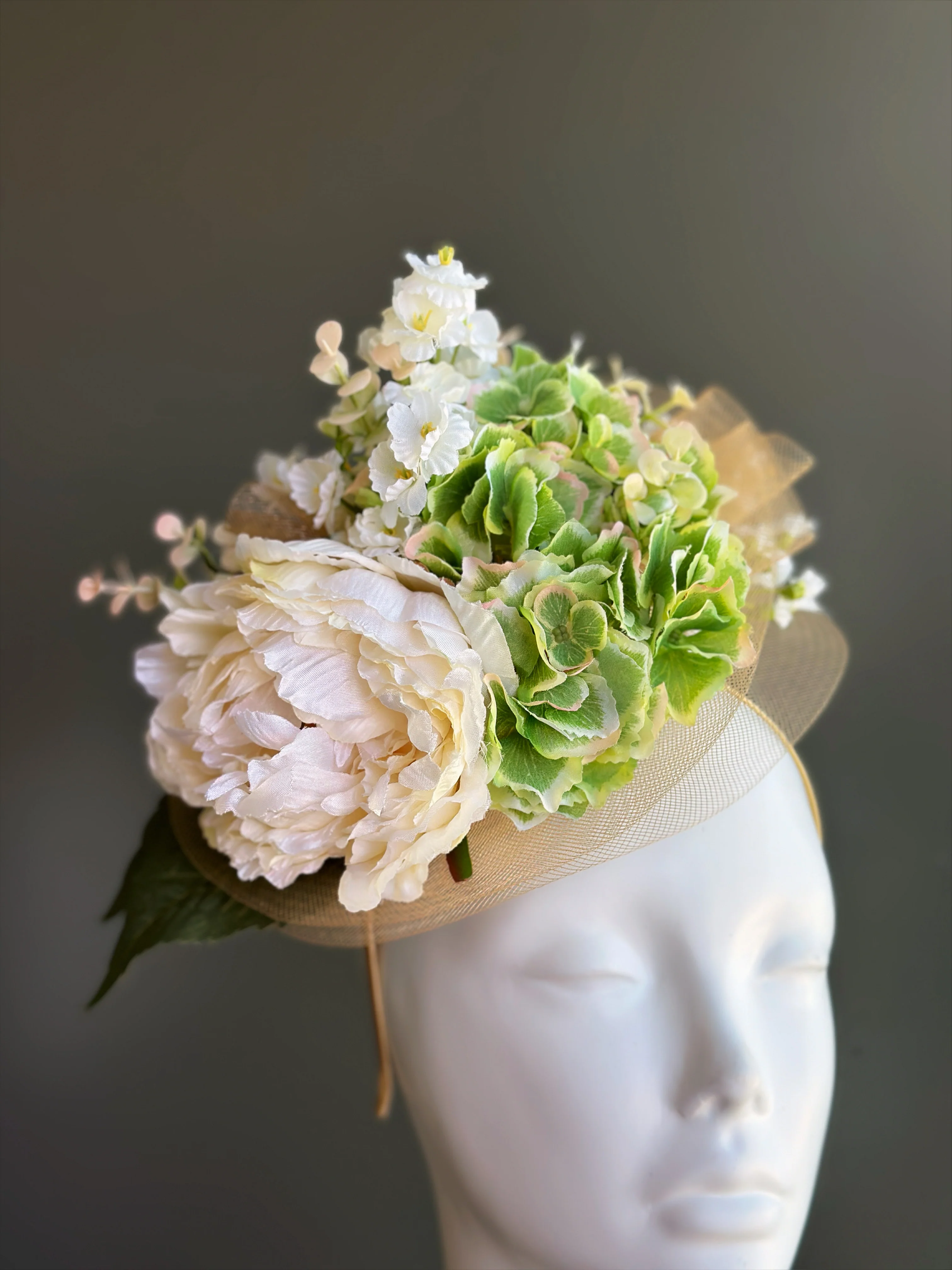 Garden Peony Fascinator - Ivory - Image 3