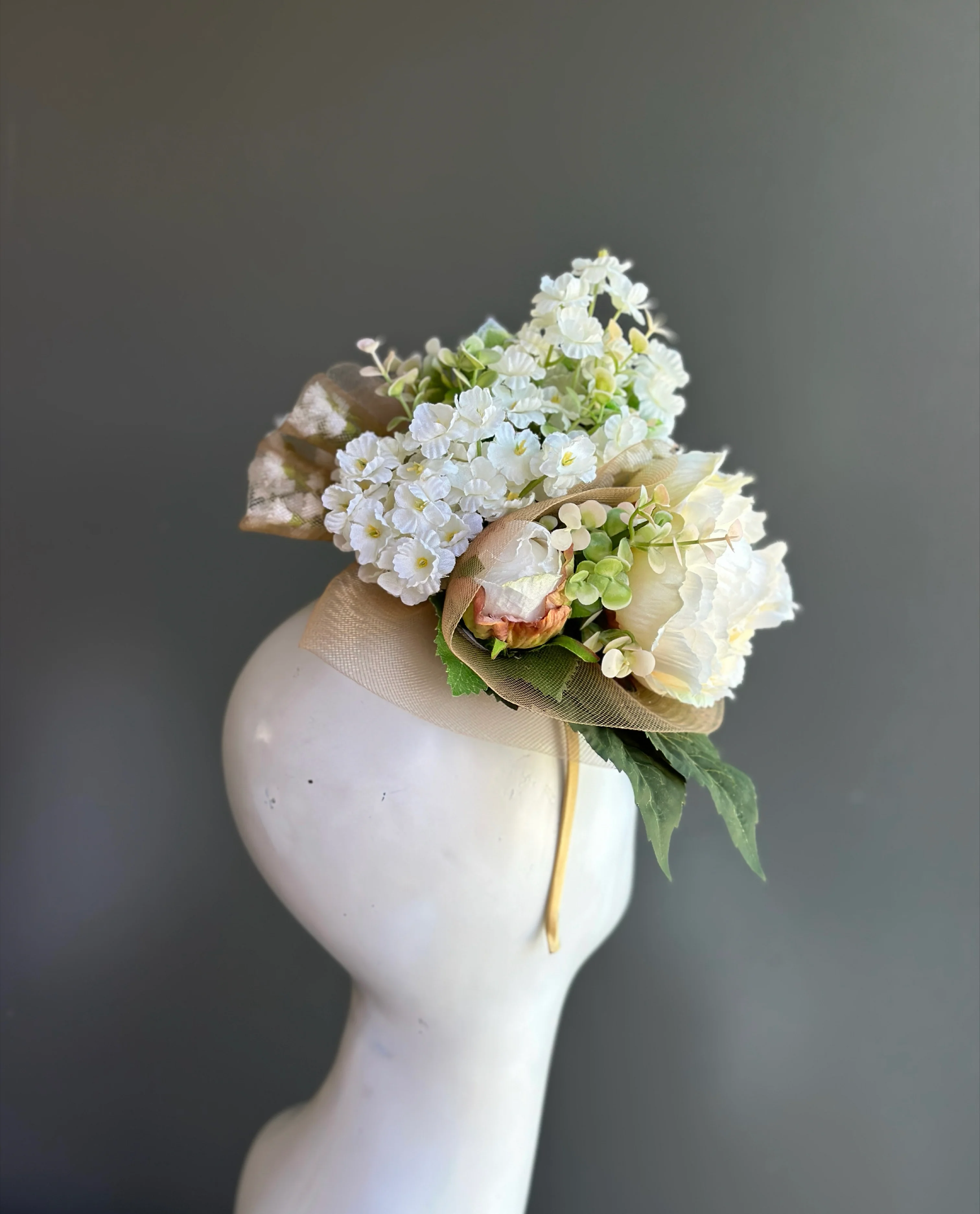 Garden Peony Fascinator - Ivory - Image 4