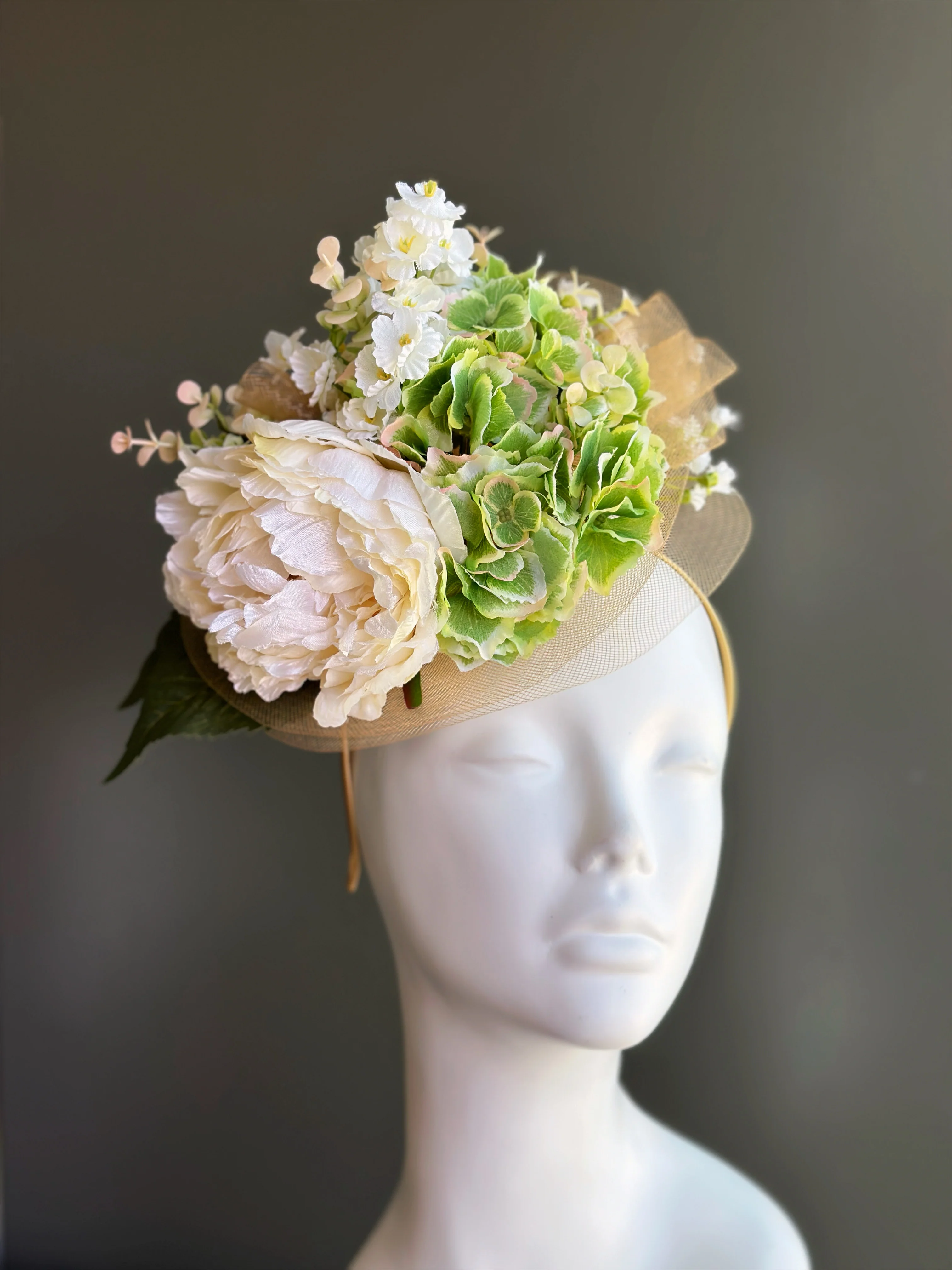 Garden Peony Fascinator - Ivory - Image 5