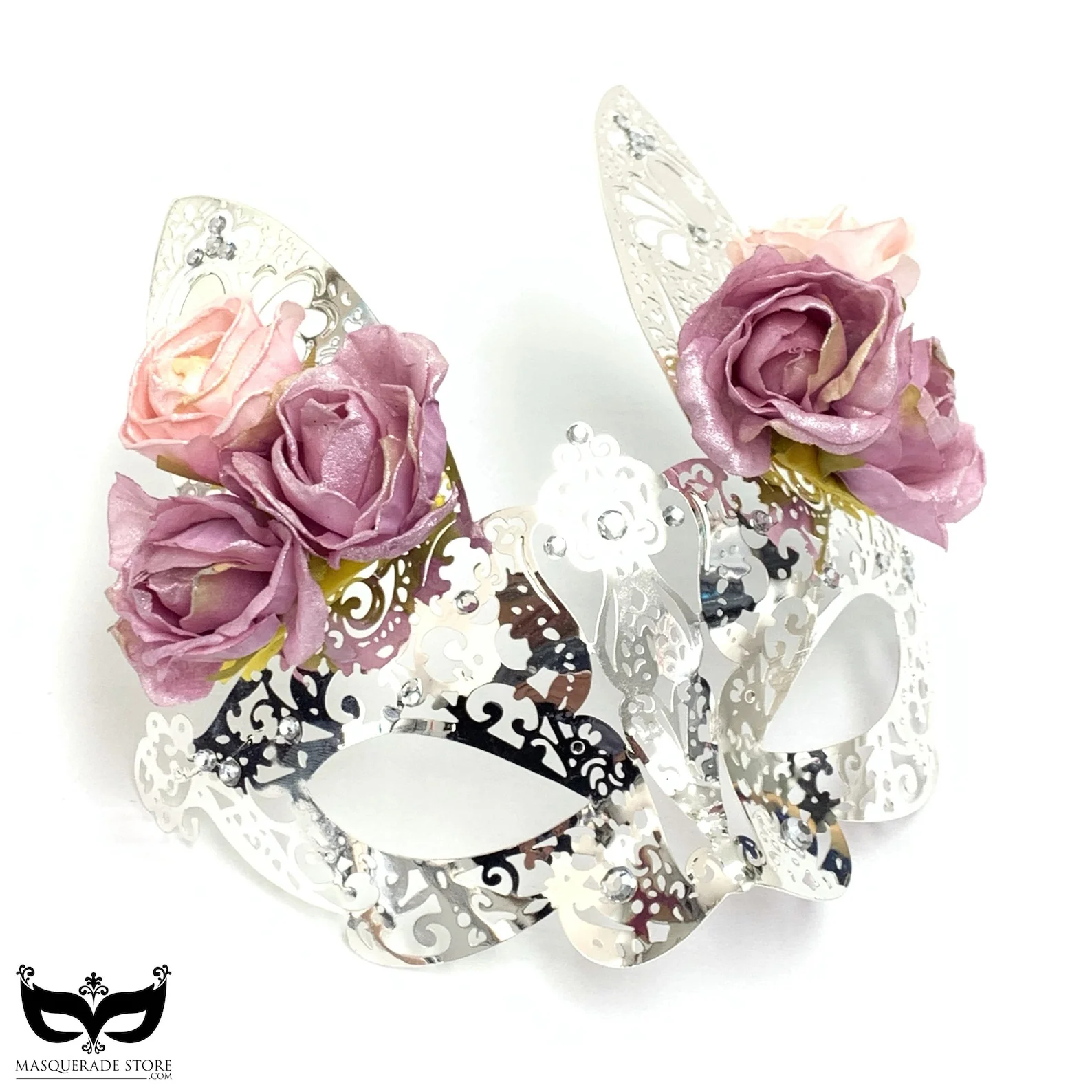 Metal Bunny Mask - Silver/Pink Roses - Image 2