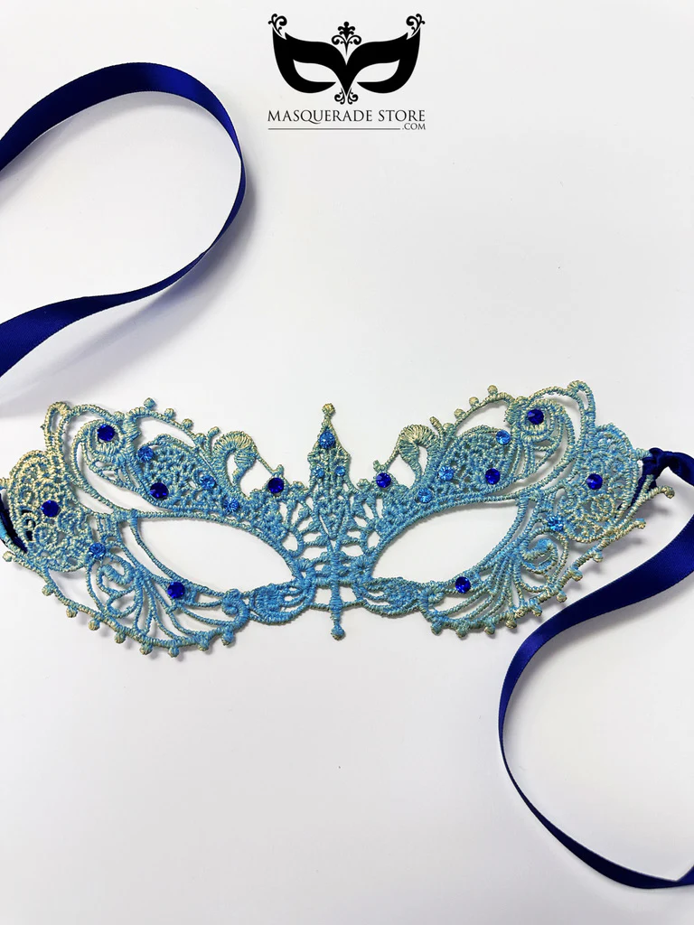 Ana Lace Mask - Light Blue and gold - Image 2