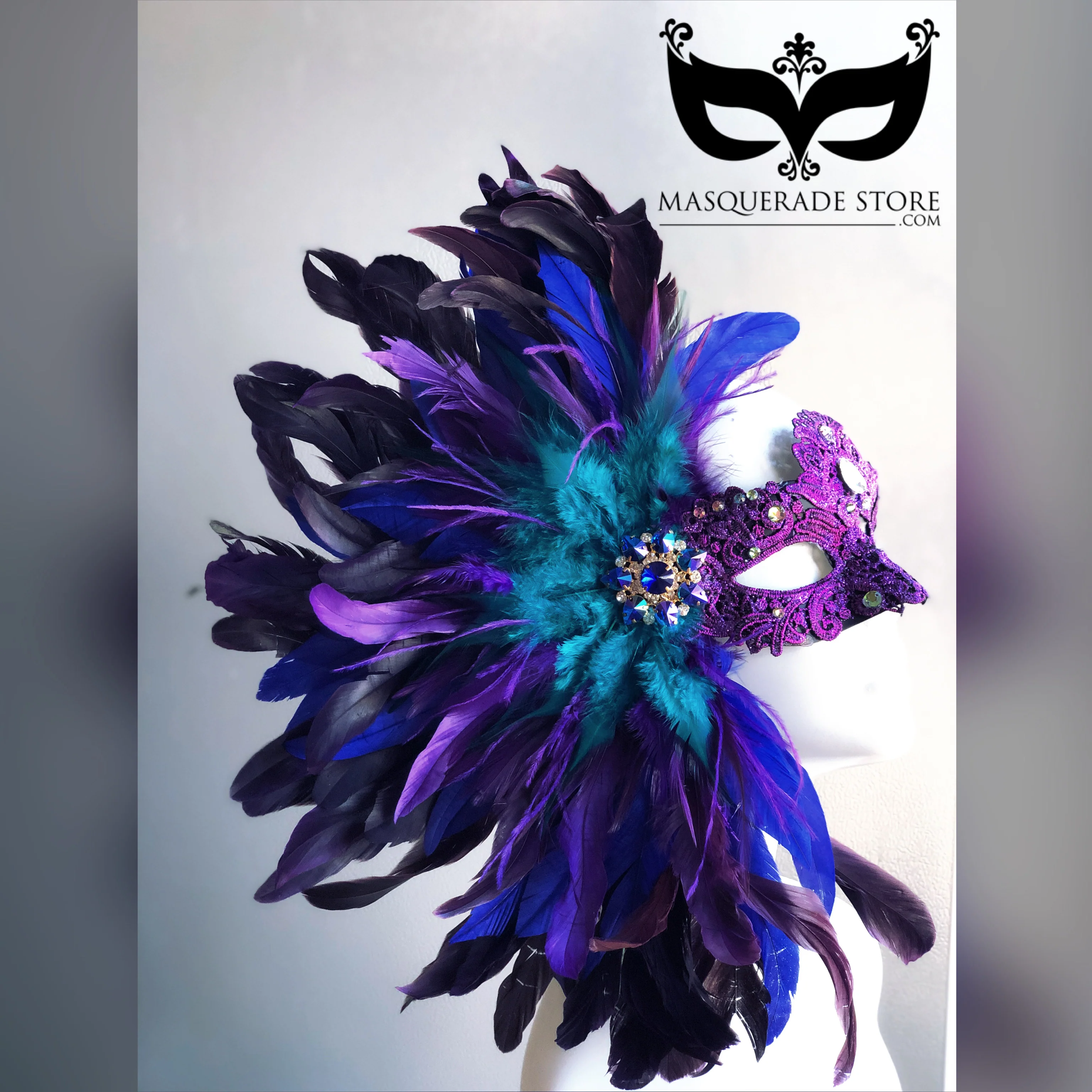 LUX FEATHER MASK - PURPLE TEAL - Image 2