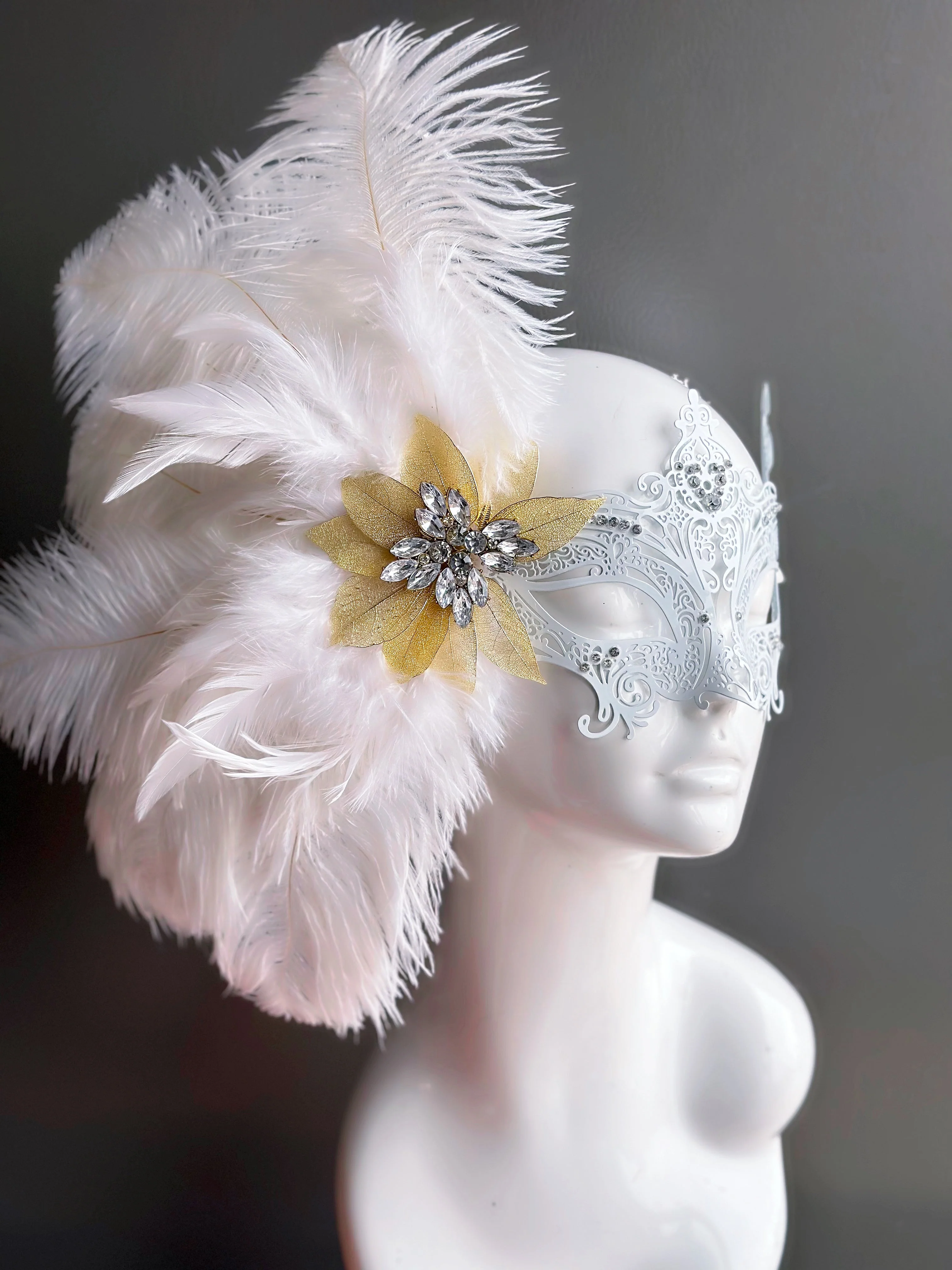 Frosted Gala - White Feather Metal Mask - Image 2