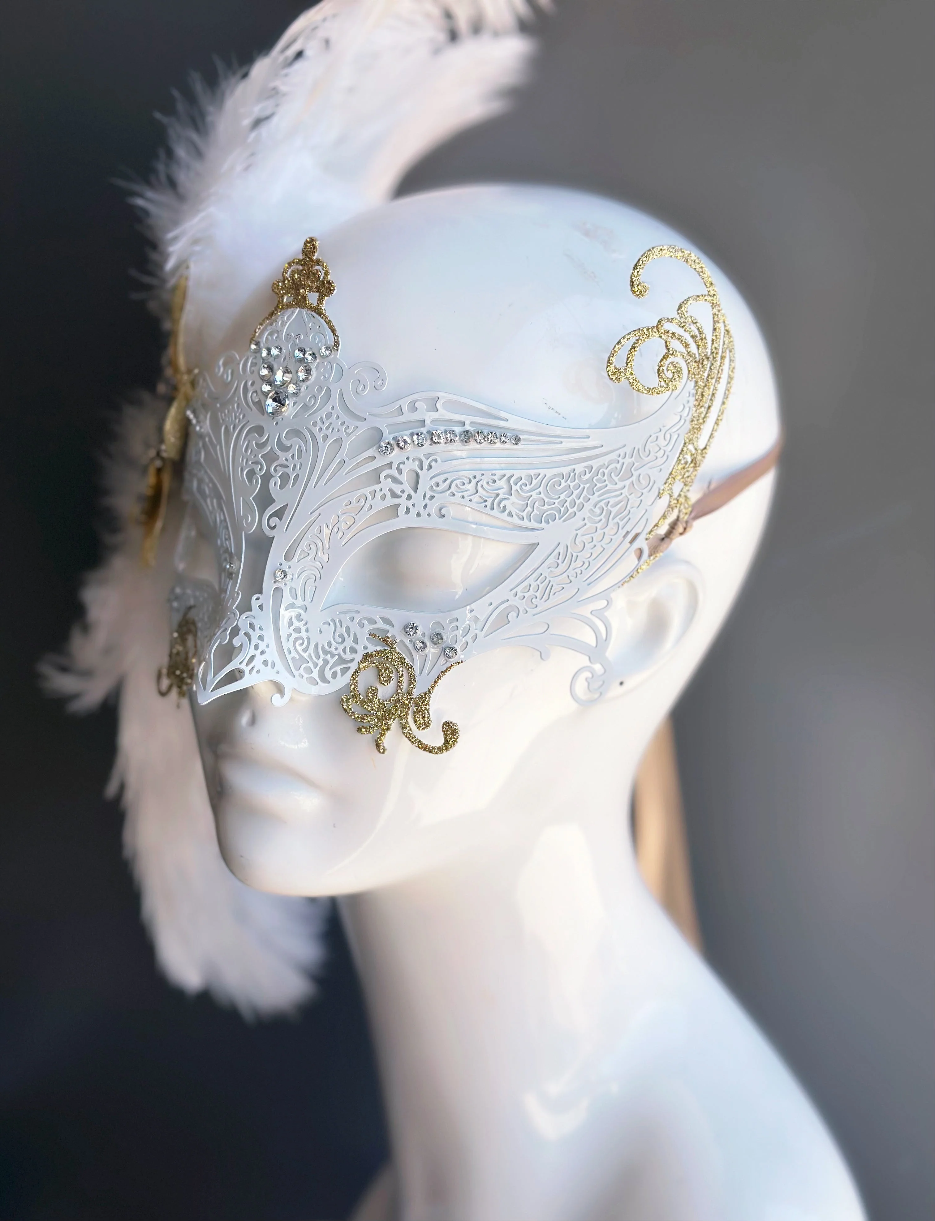 Frosted Gala - White Feather Metal Mask - Image 3