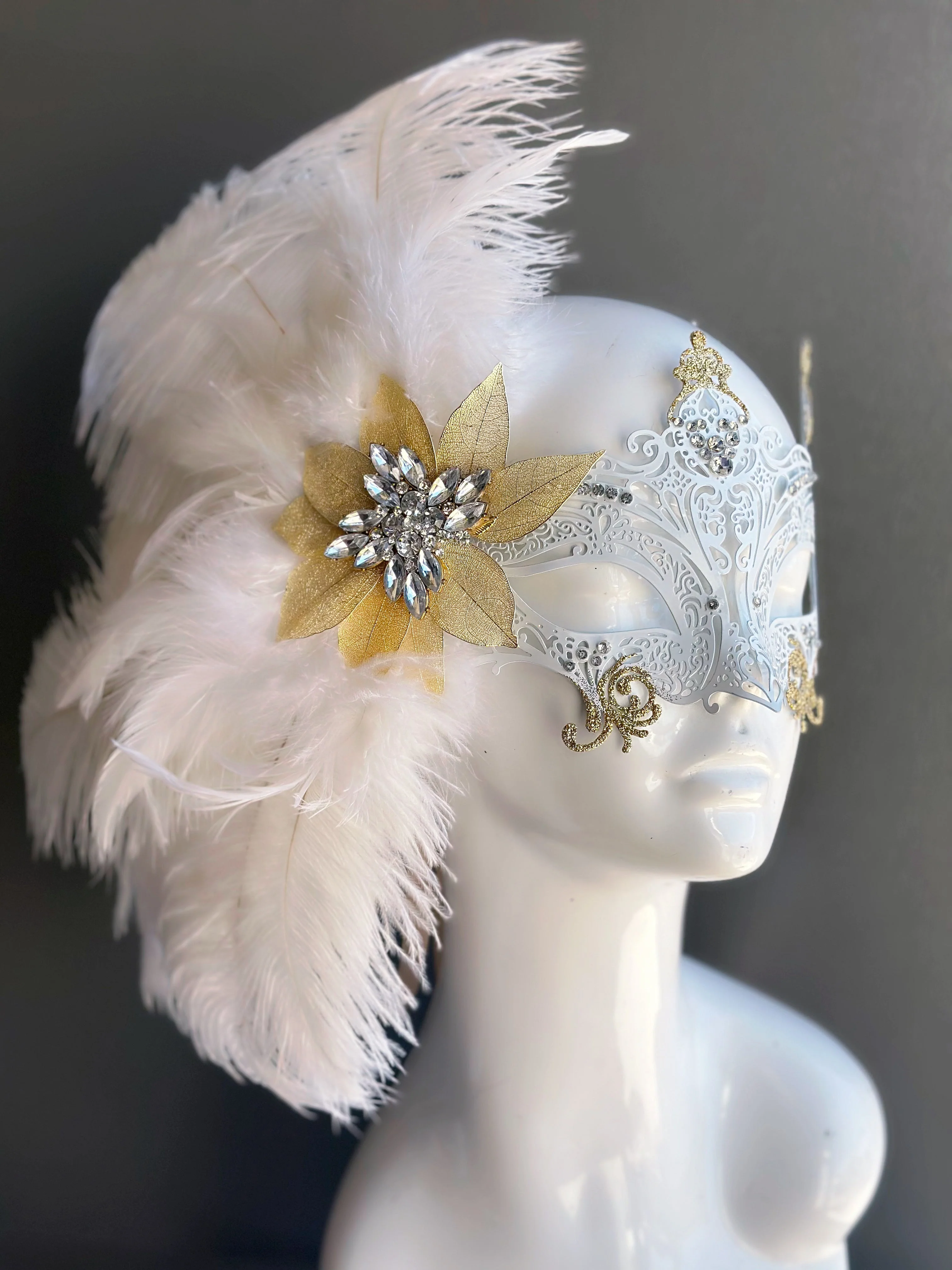 Frosted Gala - White Feather Metal Mask - Image 7