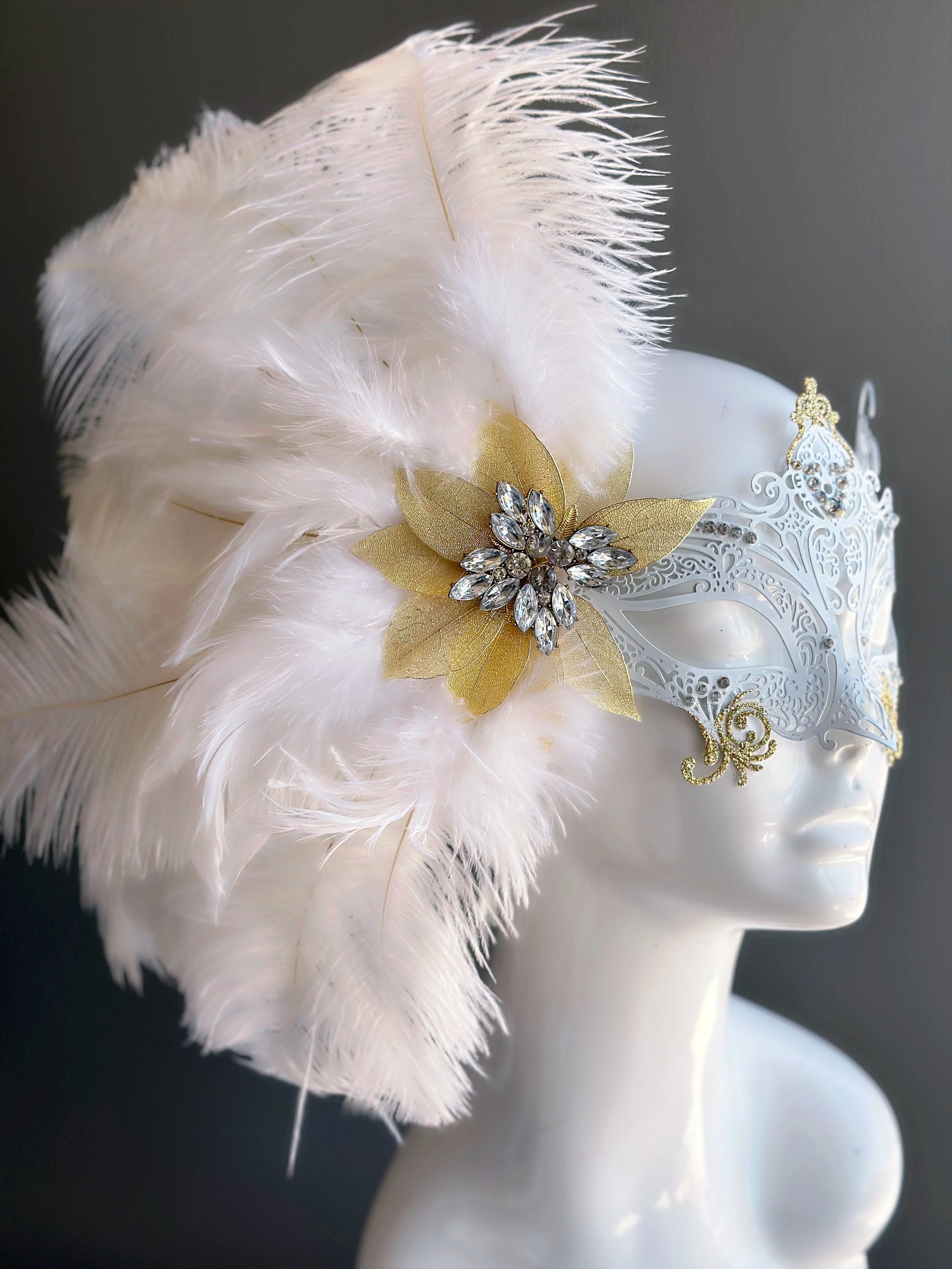 Frosted Gala - White Feather Metal Mask - Image 8