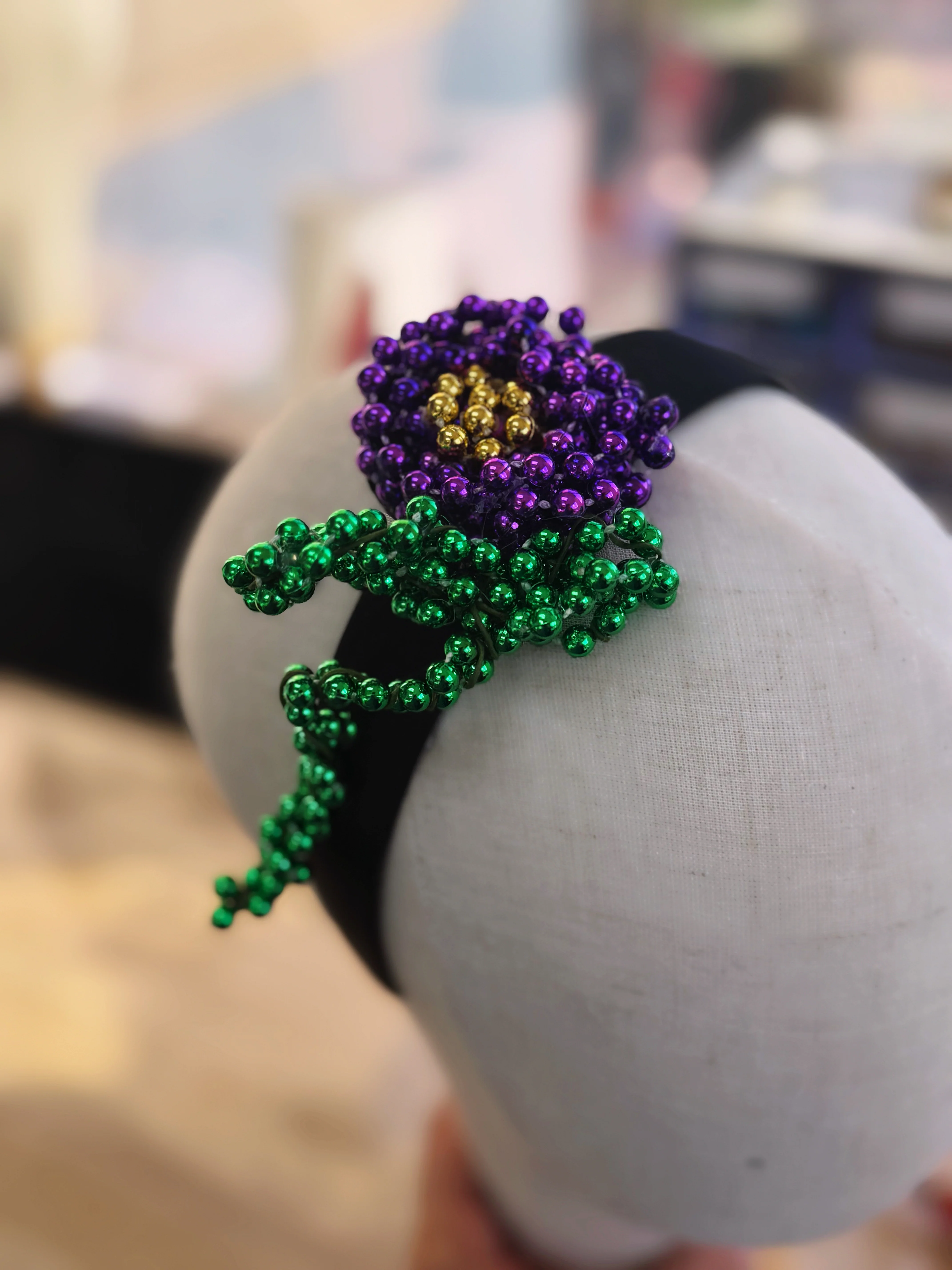 Mardi Gras Beaded Flower Headband