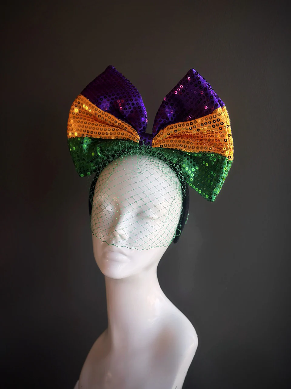 Mardi Gras Sequin Bow Headpiece - Image 2