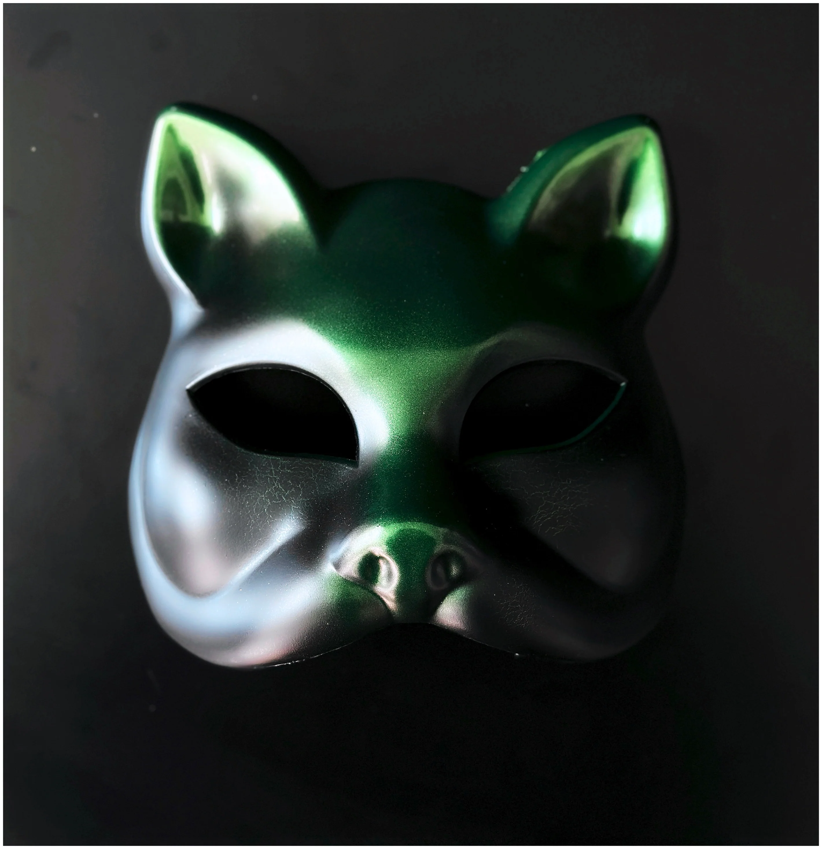 Crimson Kitsune -  Emerald Green Cat Mask