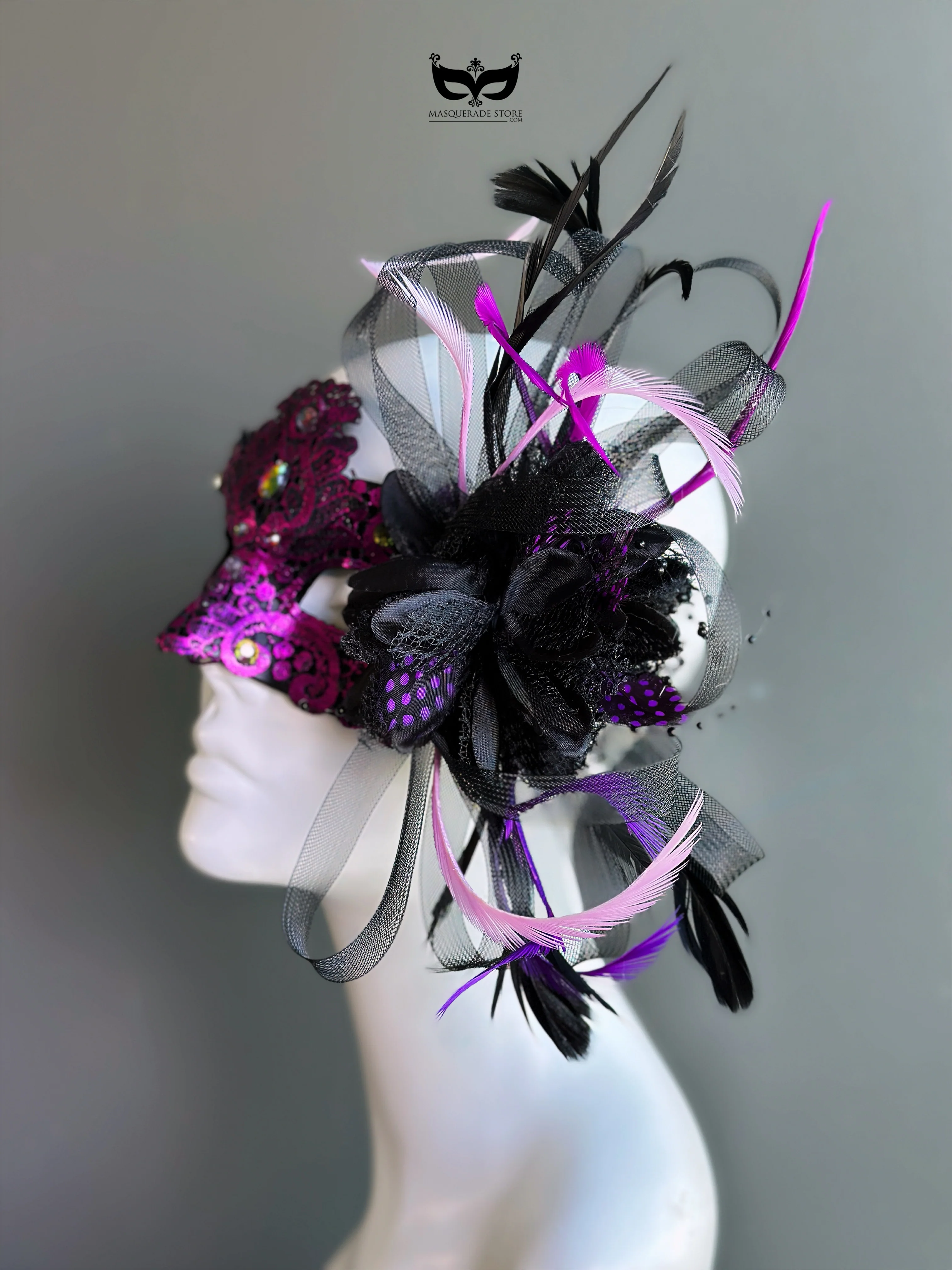 Macrame  Mask - Purple/Black - Image 2