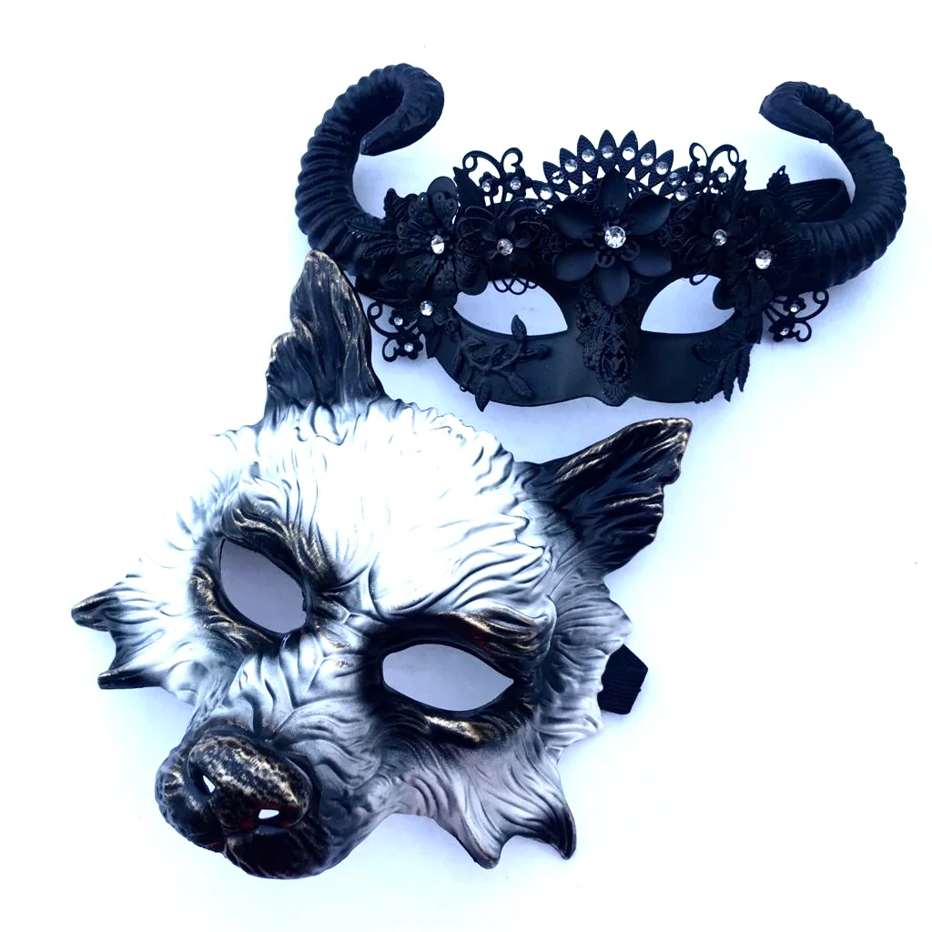 Midnight Enigma Wolf Masquerade Mask Set - Image 2