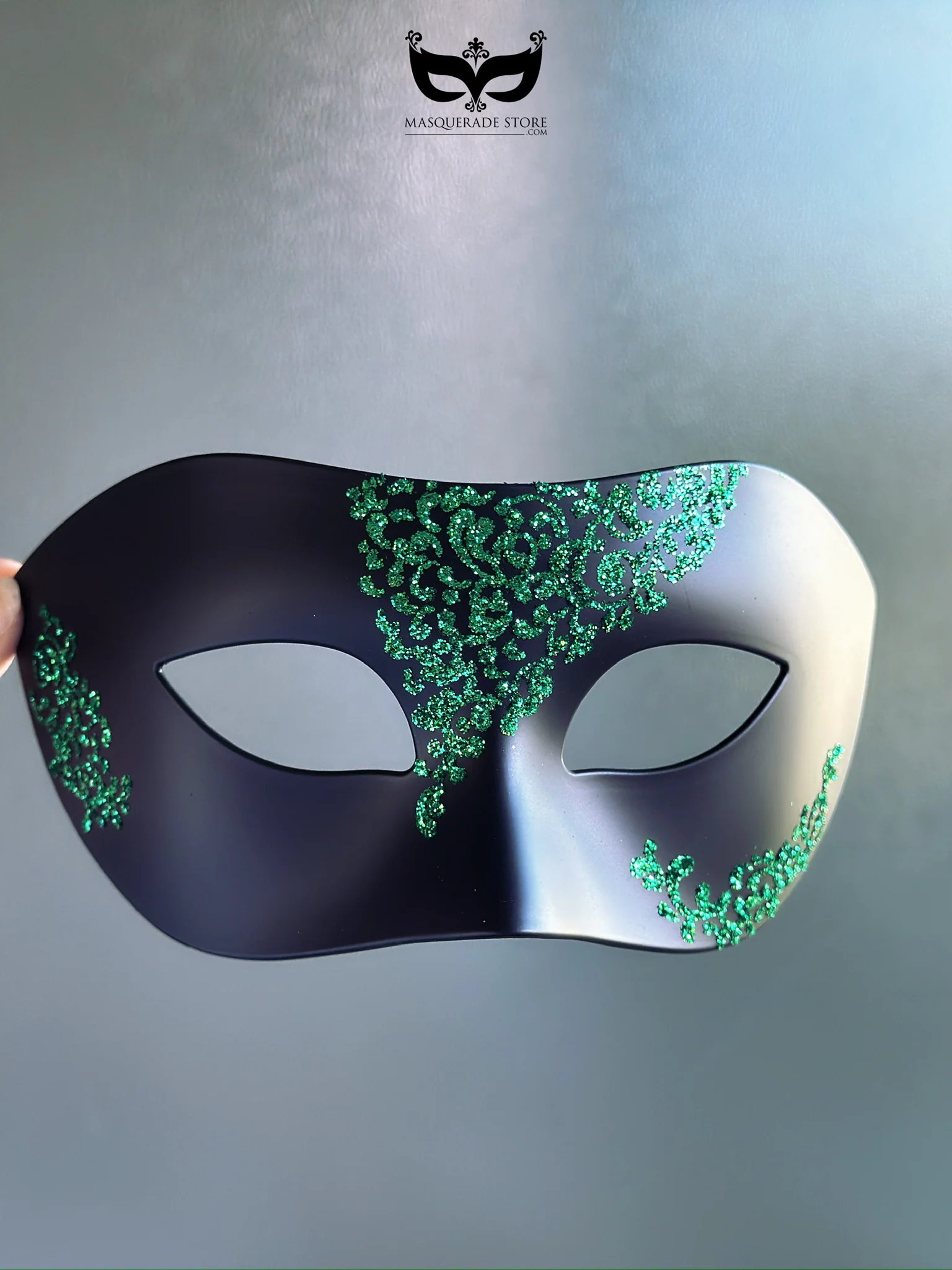 Mens Black Mask with Green Filigree - Image 2
