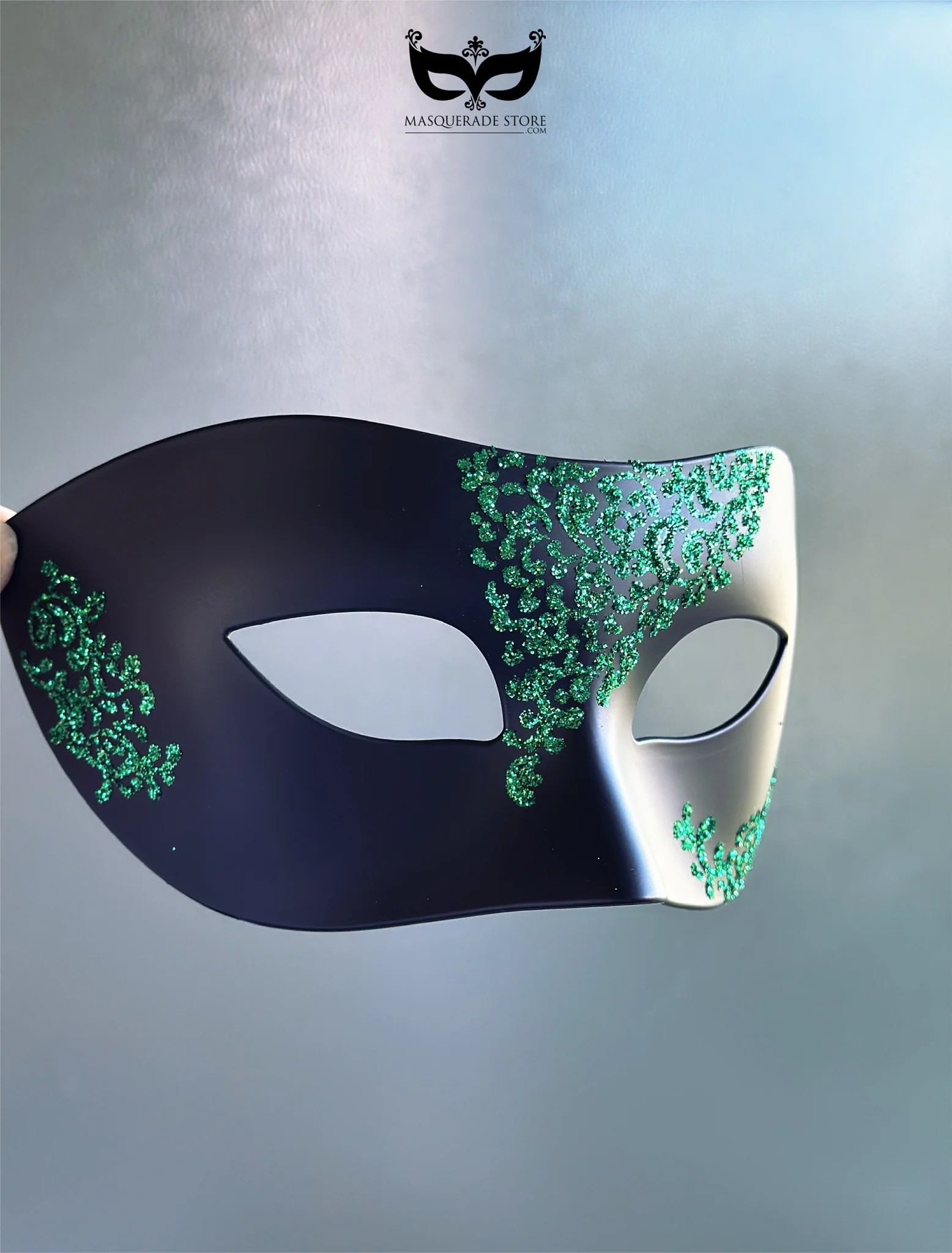 Mens Black Mask with Green Filigree - Image 4